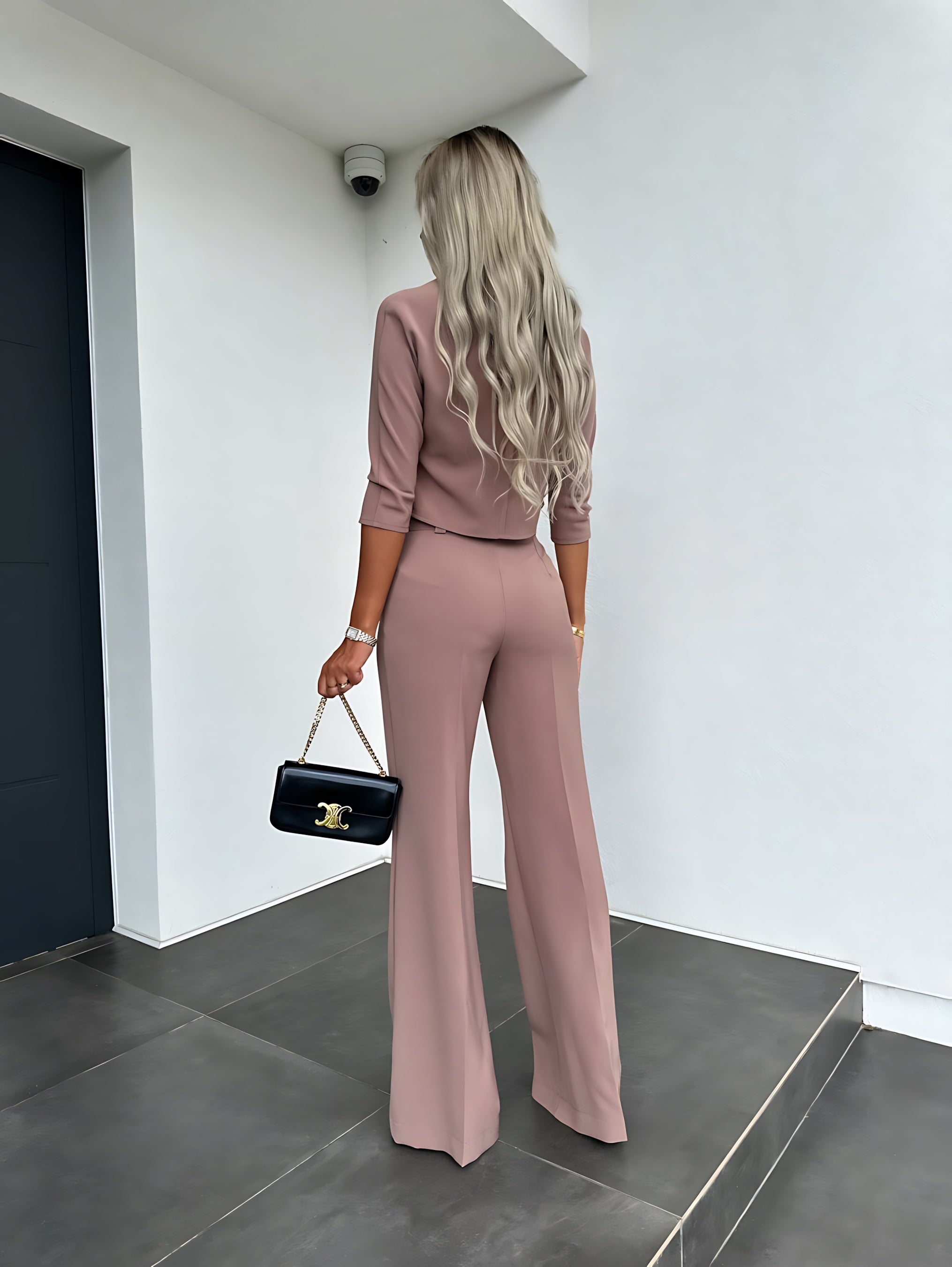 Caroline – Long Sleeve Crop Top and Flare Pants Lounge Set