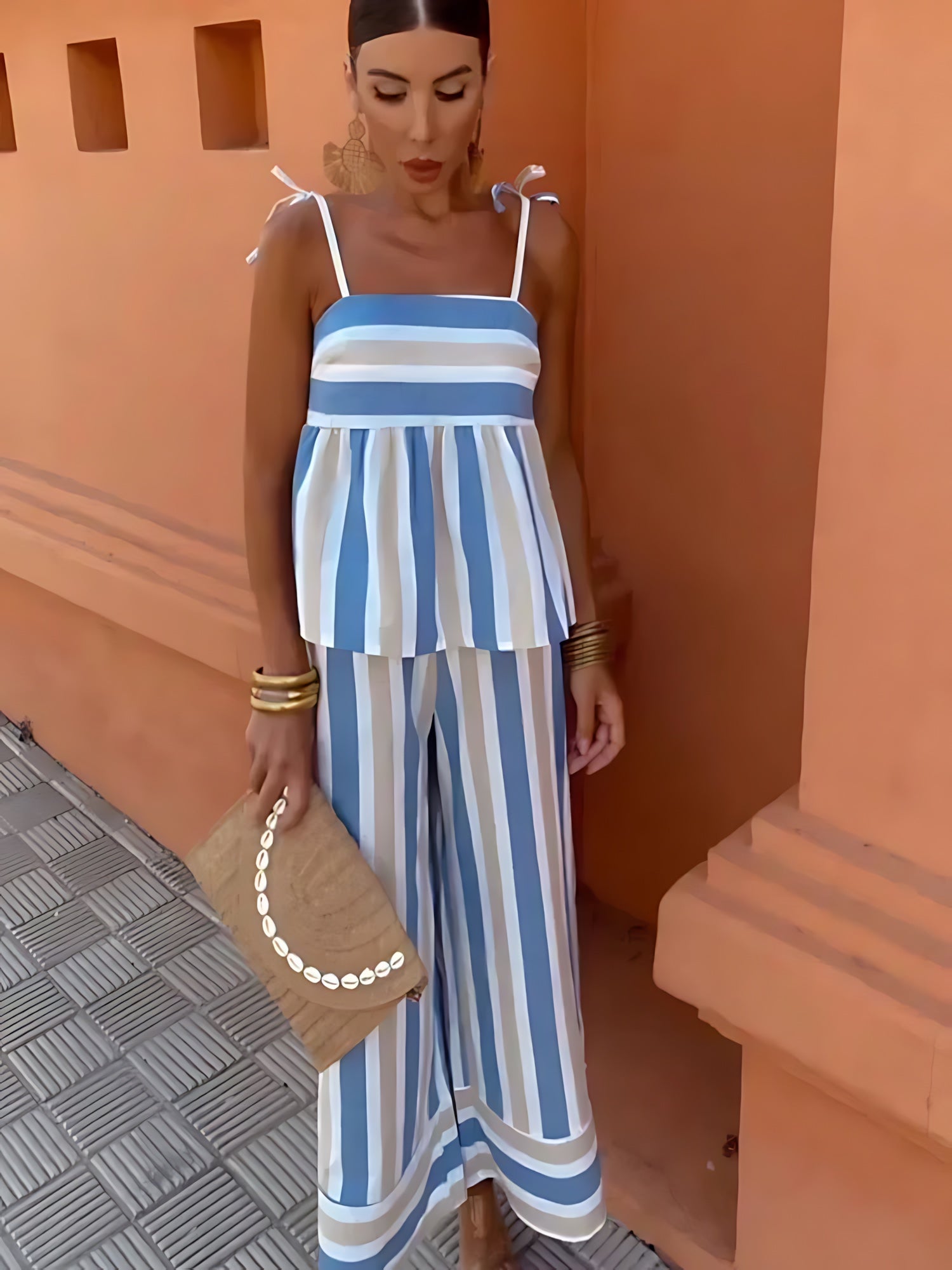 Caroline – Striped Cami Top and Wide Leg Pants Set