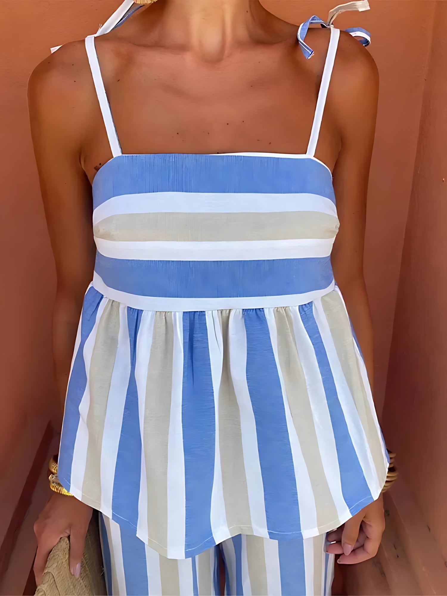 Caroline – Striped Cami Top and Wide Leg Pants Set