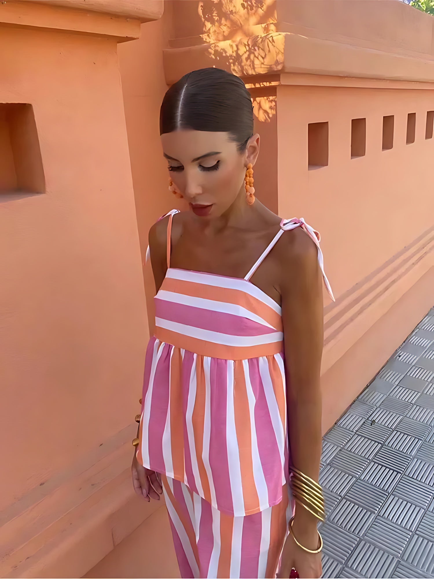 Caroline – Striped Cami Top and Wide Leg Pants Set