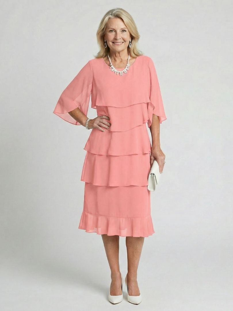 Celeste – Tiered Flutter Sleeve Evening Midi Dress