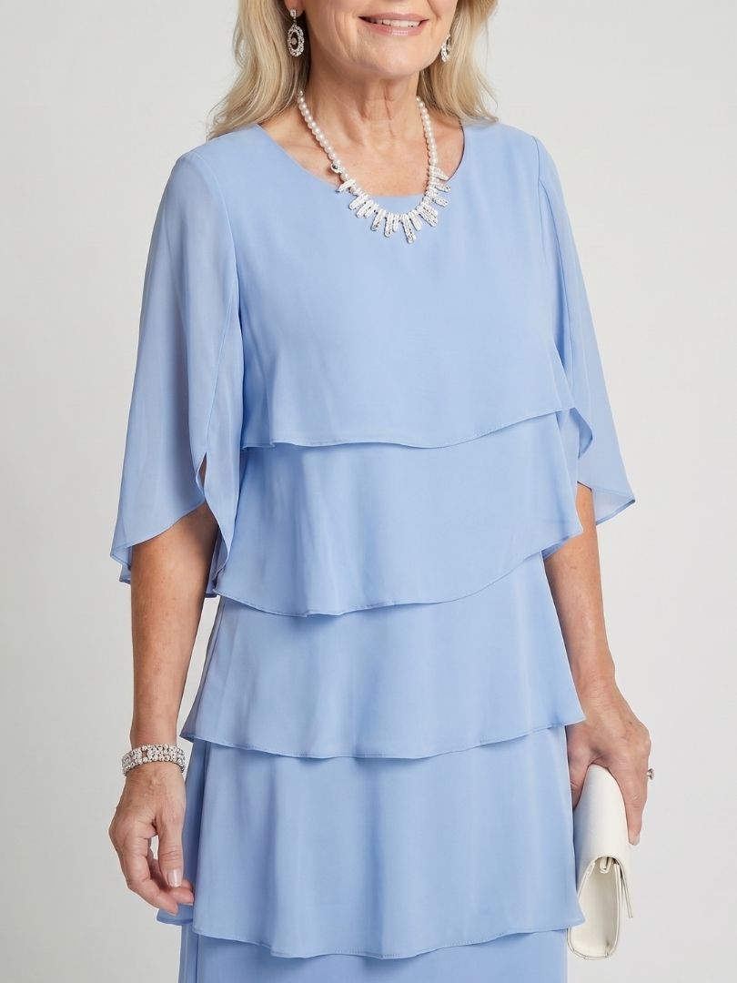 Celeste – Tiered Flutter Sleeve Evening Midi Dress
