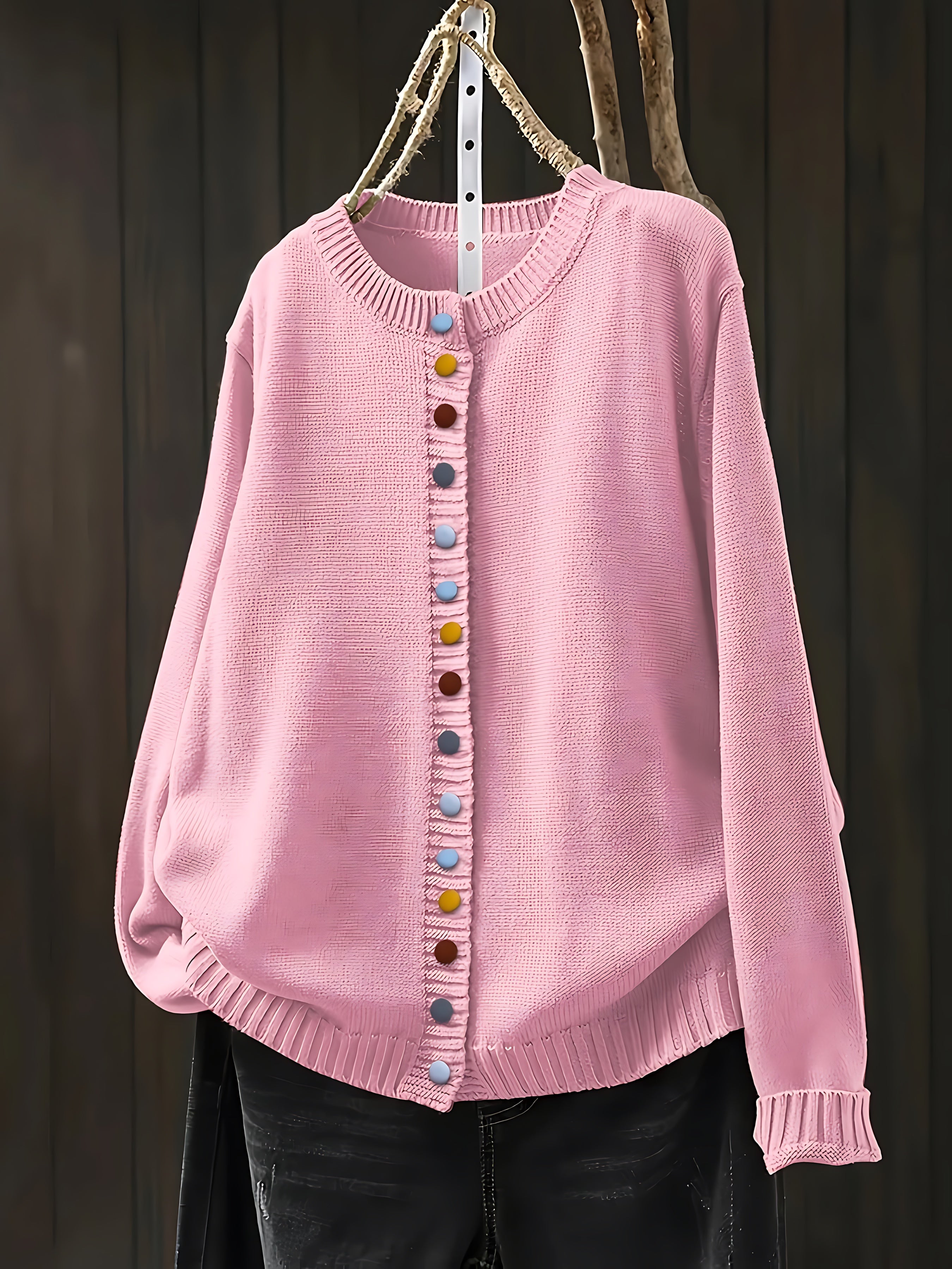 Catalina – Contrast Button Crew Neck Knit Cardigan