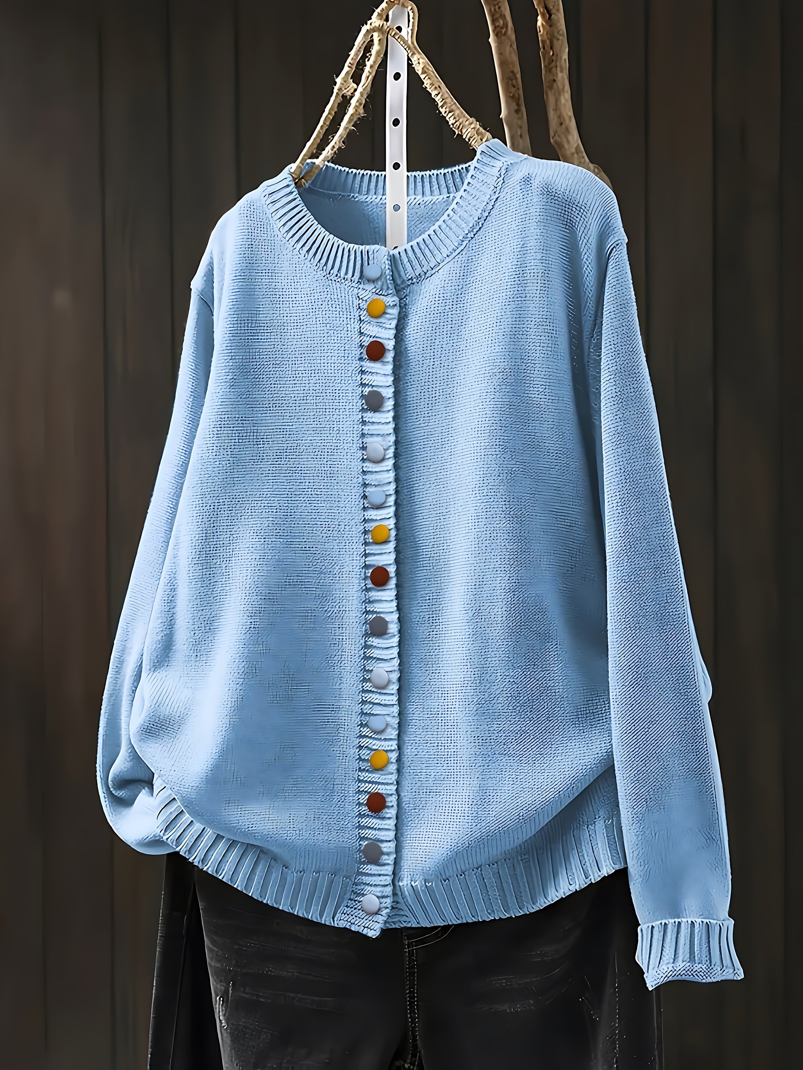 Catalina – Contrast Button Crew Neck Knit Cardigan