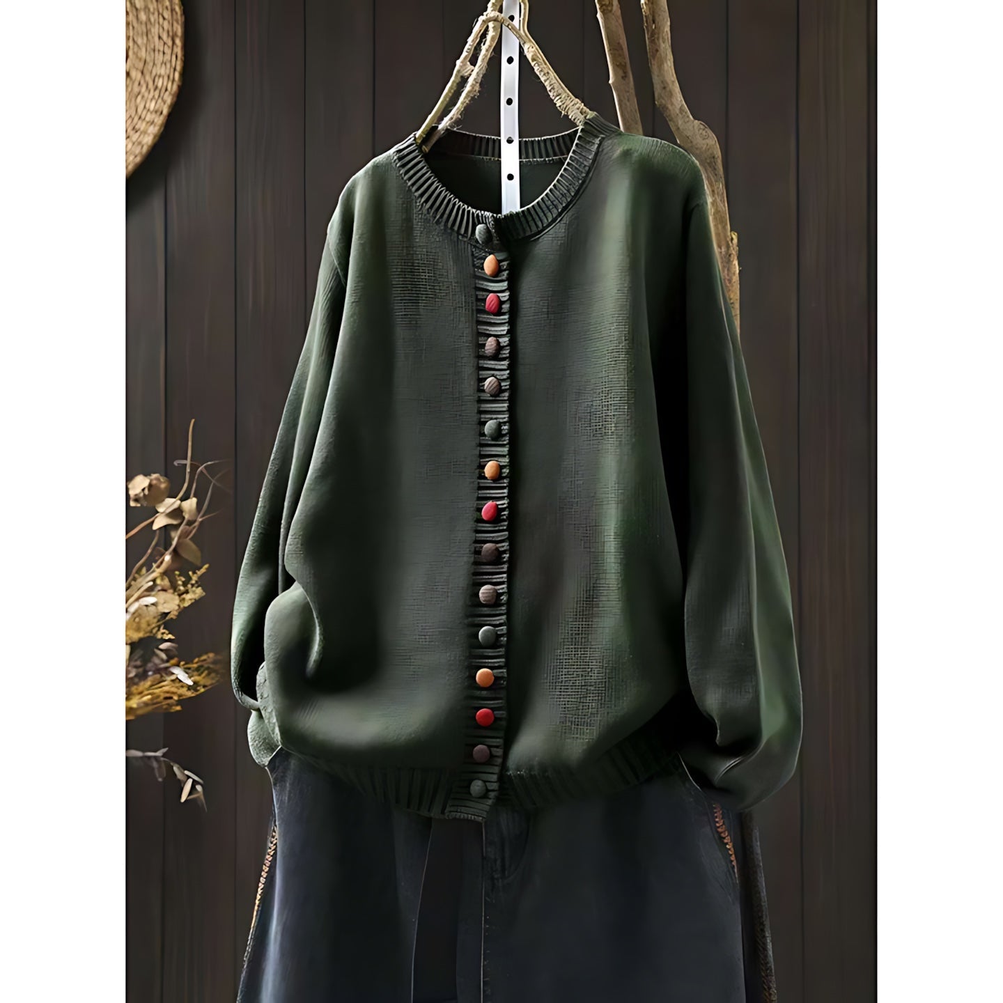 Catalina – Contrast Button Crew Neck Knit Cardigan