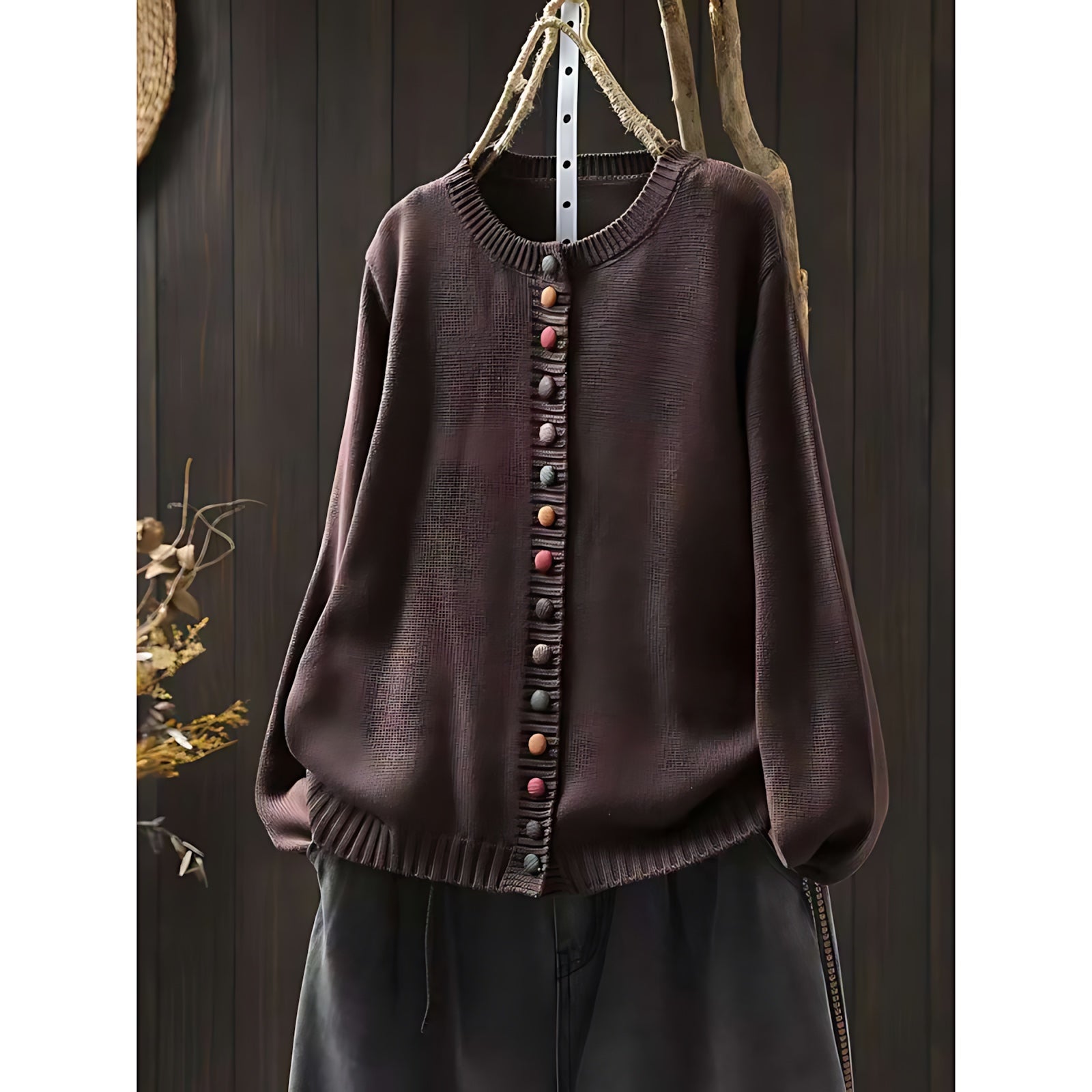 Catalina – Contrast Button Crew Neck Knit Cardigan