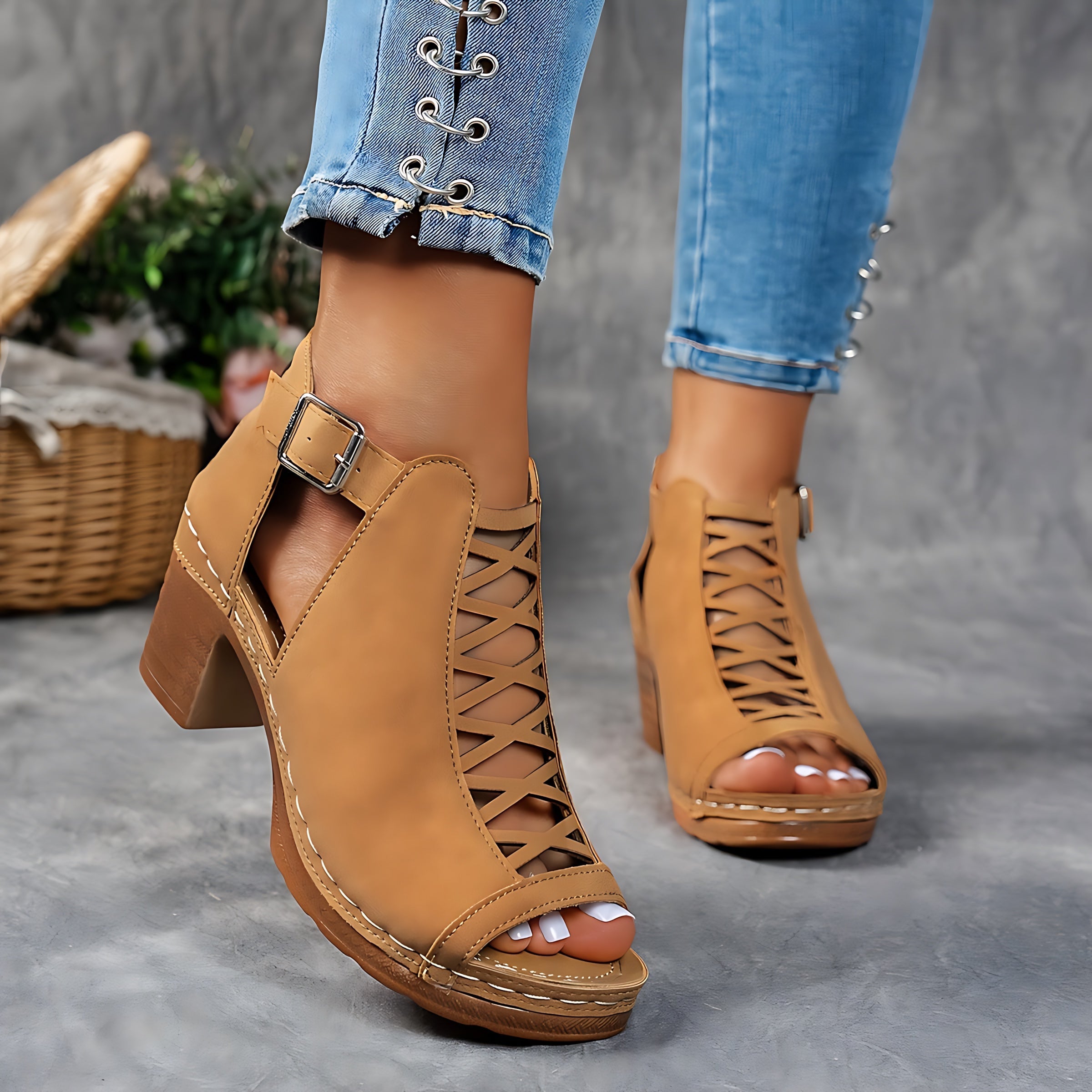 Catalina – Cutout Peep Toe Block Heel Sandals