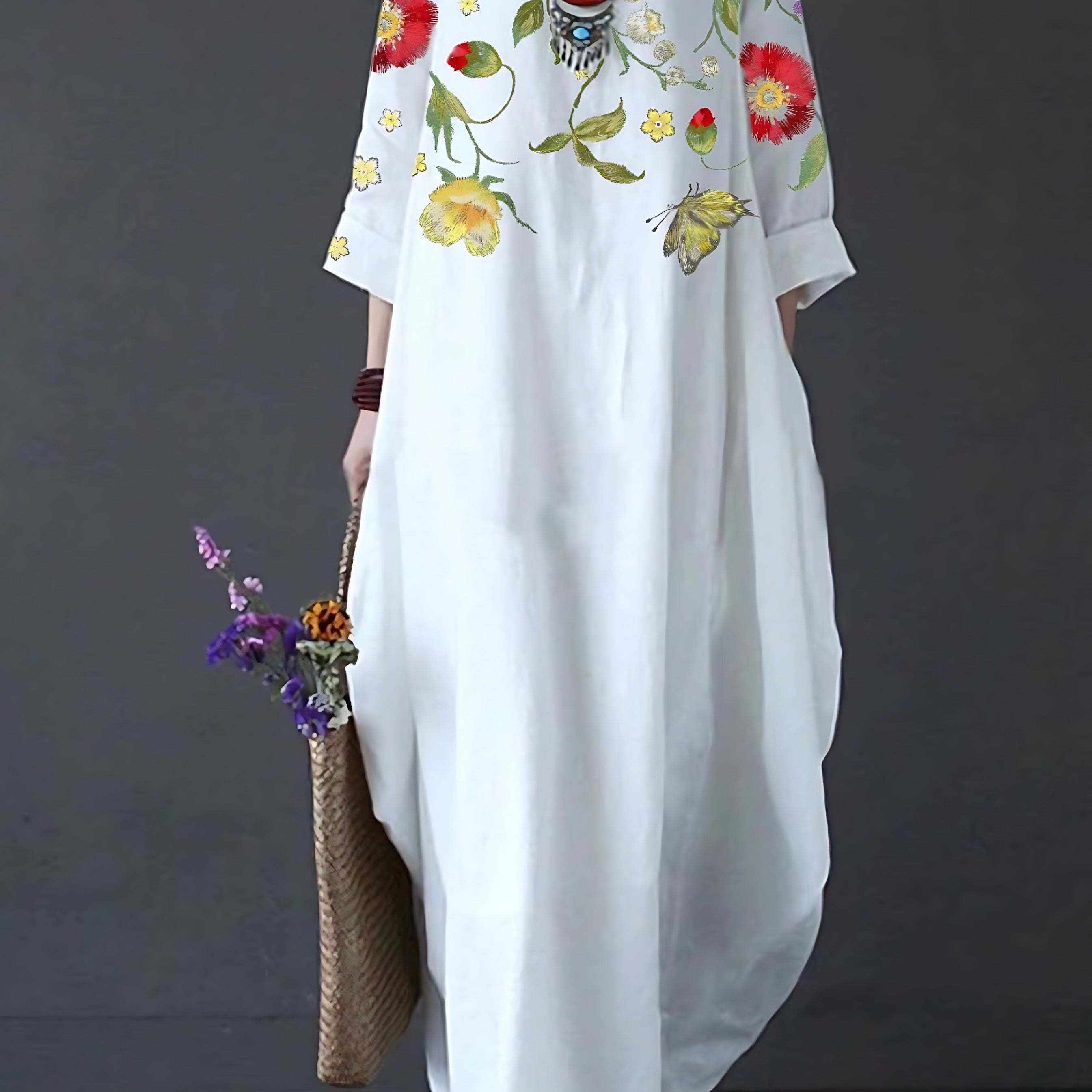 Catalina – Floral Embroidered Loose Fit Maxi Dress