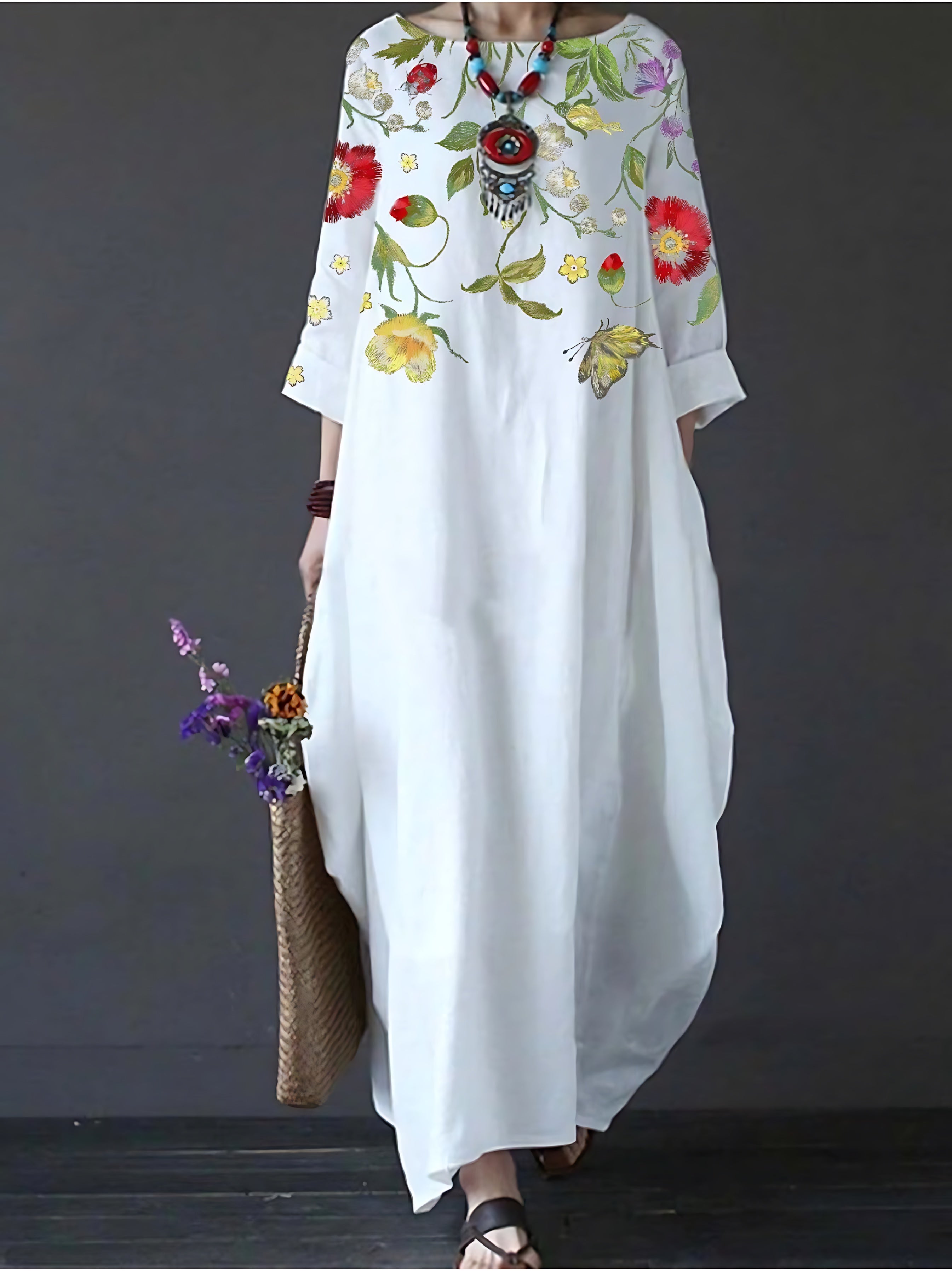 Catalina – Floral Embroidered Loose Fit Maxi Dress