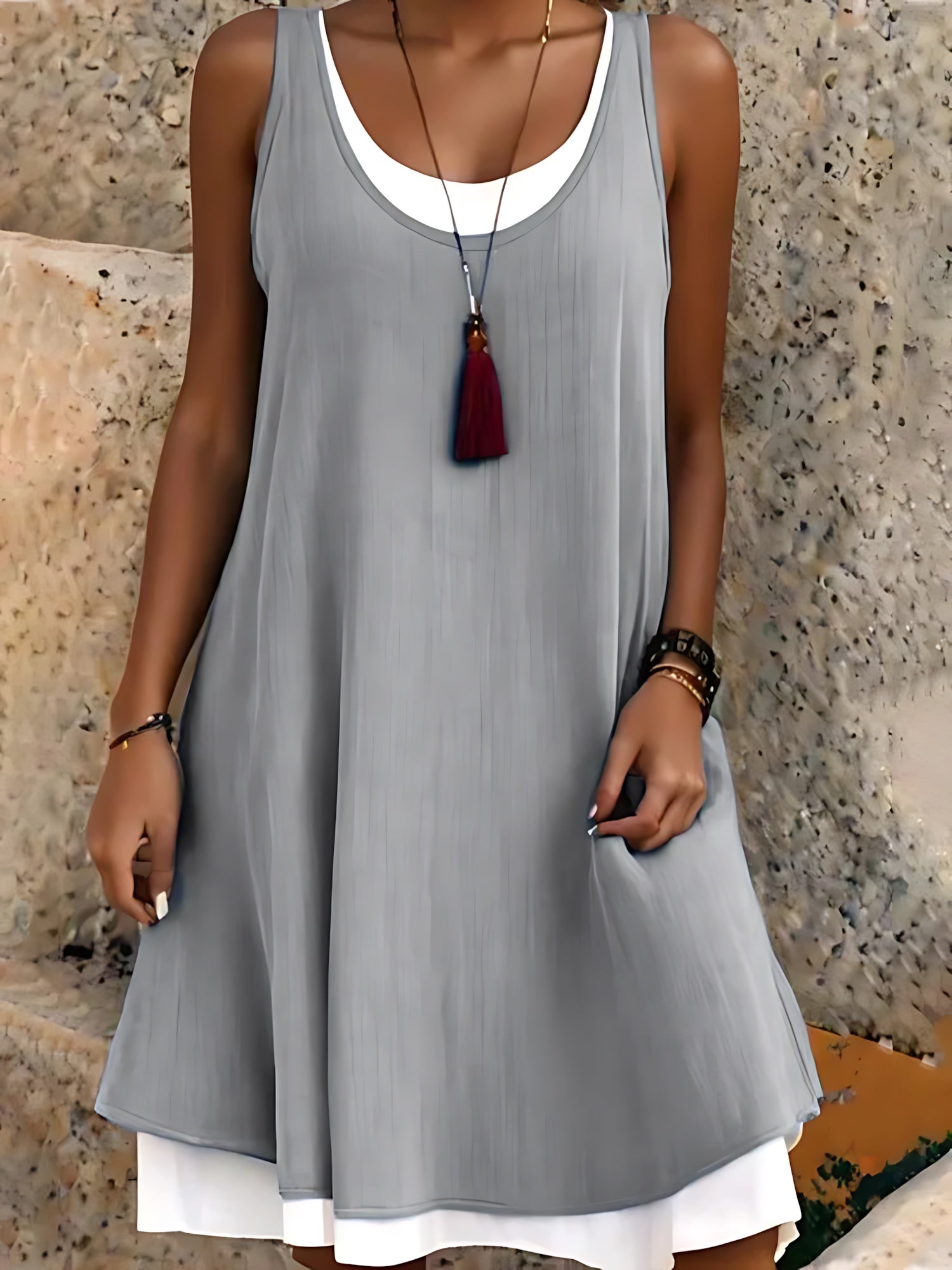 Catalina – Scoop Neck Layered Tank Mini Dress