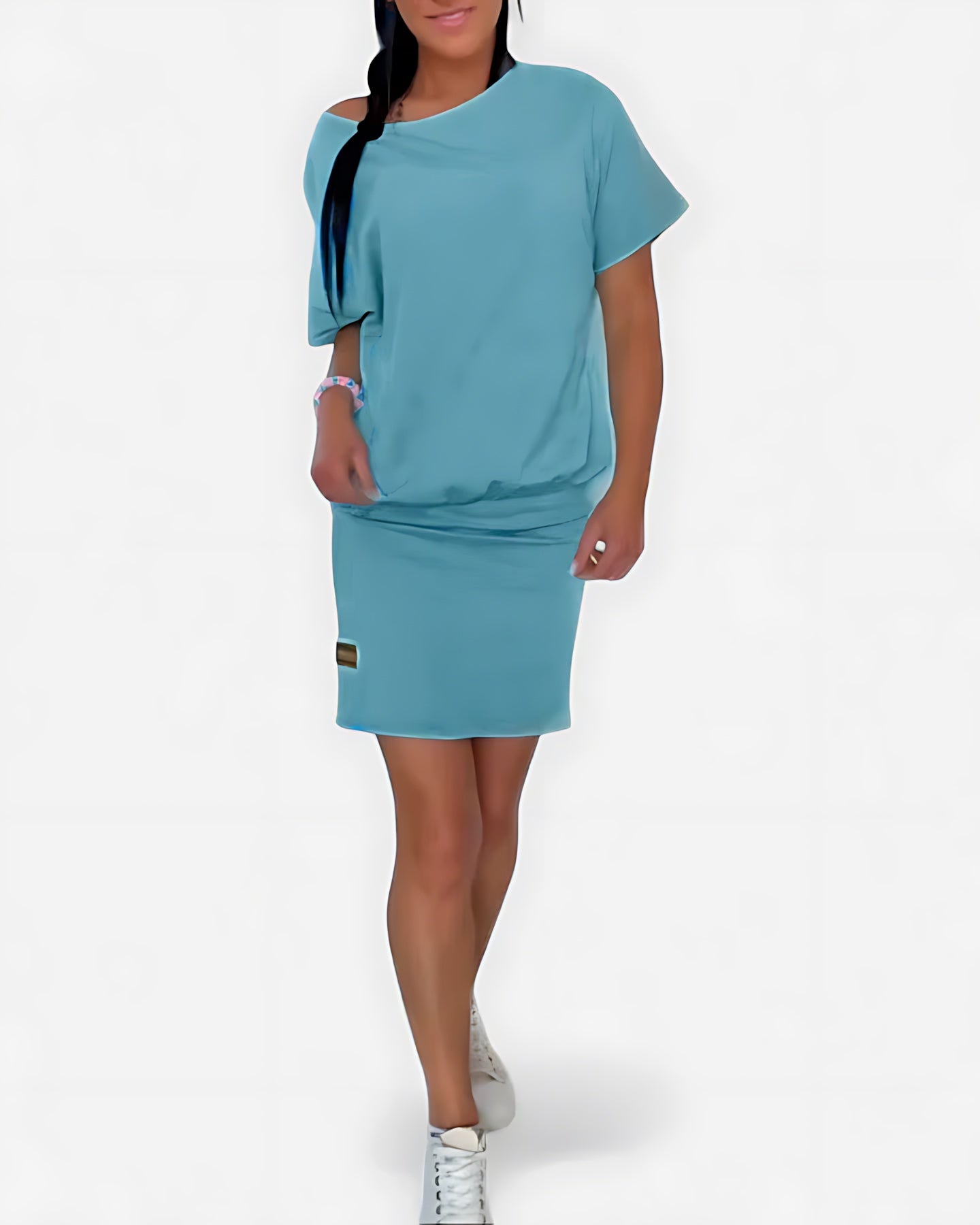 Catherine – Boat Neck Drop Waist T Shirt Mini Dress