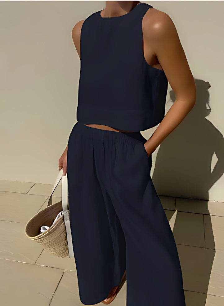 Catherine – Cropped Tank Top and Wide Leg Pants Set