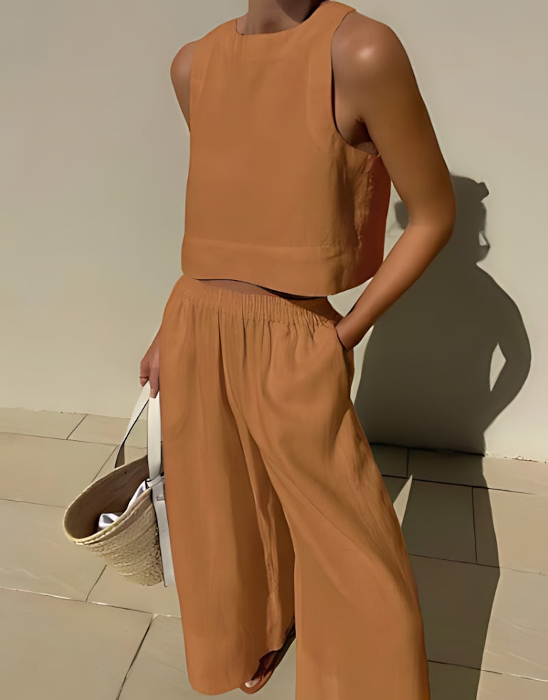 Catherine – Cropped Tank Top and Wide Leg Pants Set