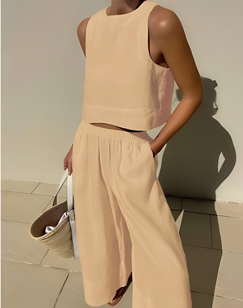Catherine – Cropped Tank Top and Wide Leg Pants Set