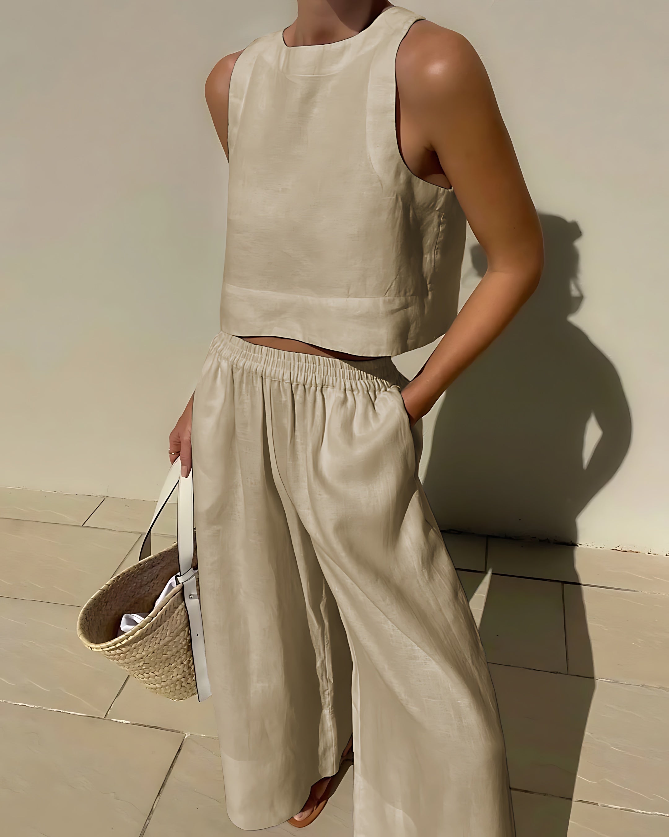 Catherine – Cropped Tank Top and Wide Leg Pants Set