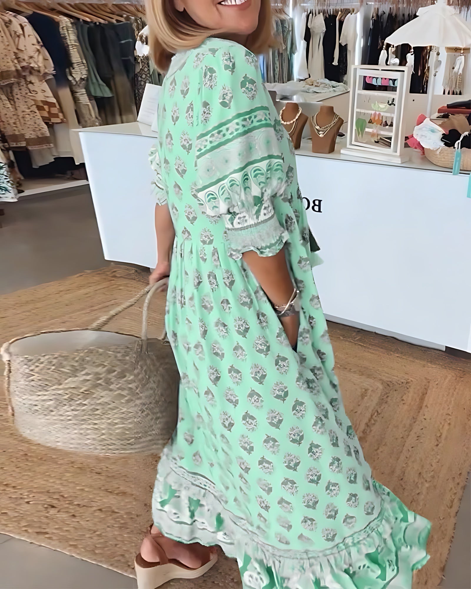 Catherine – Floral Print Tiered Maxi Shirt Dress
