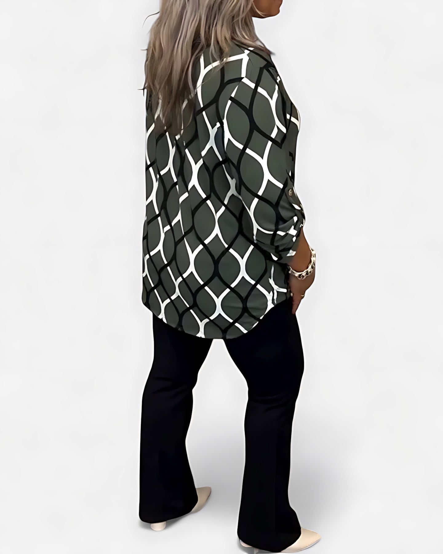 Catherine – Geometric Print Long Sleeve Blouse