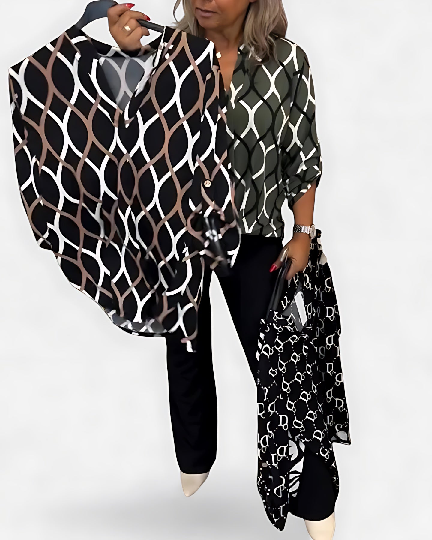 Catherine – Geometric Print Long Sleeve Blouse