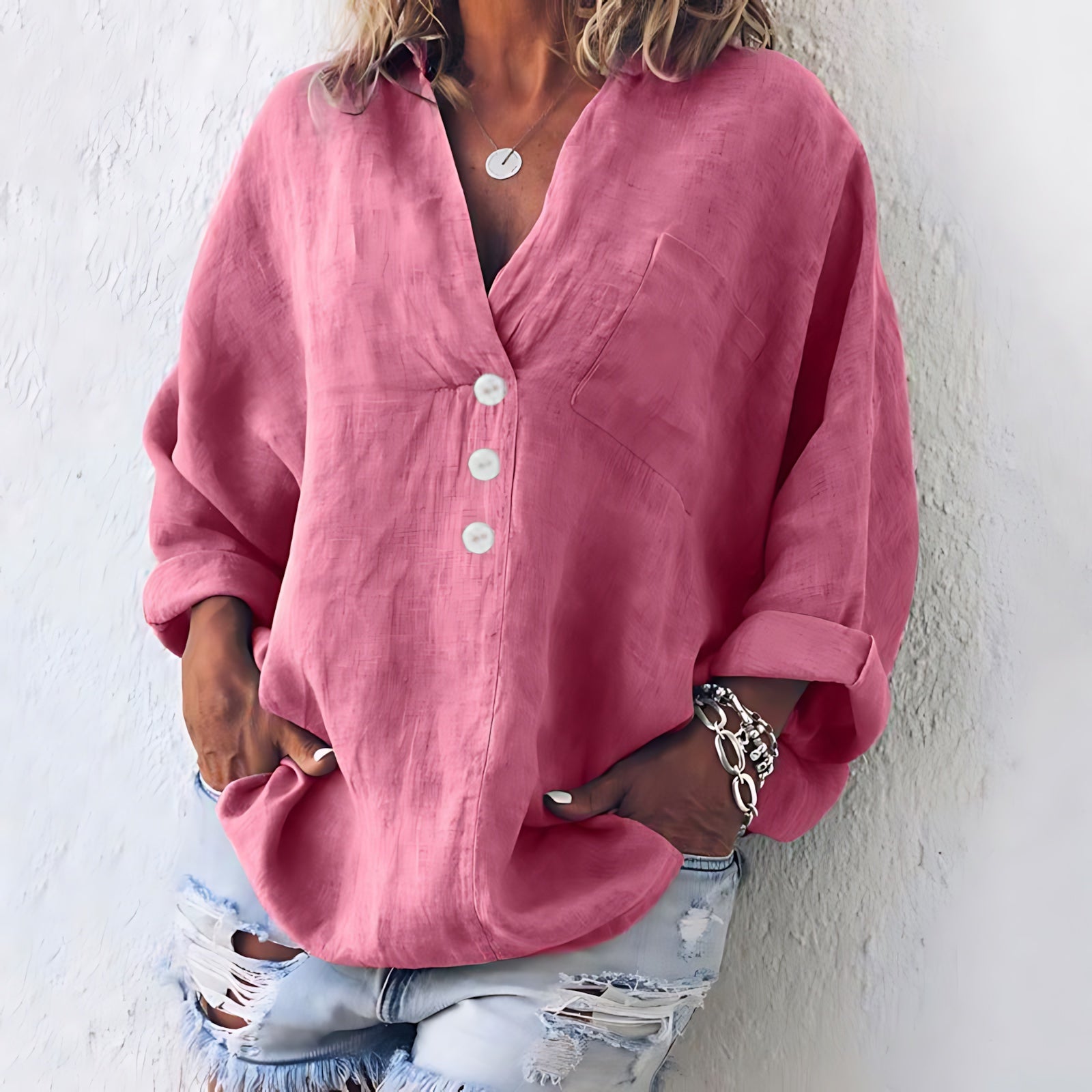 Cecilia – Long Sleeve Henley Shirt