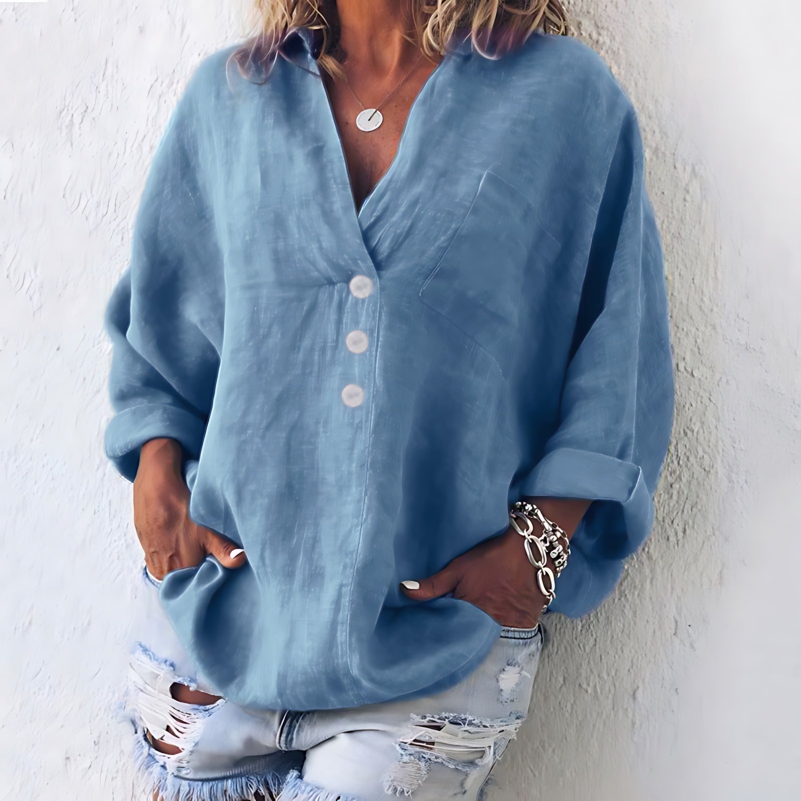 Cecilia – Long Sleeve Henley Shirt