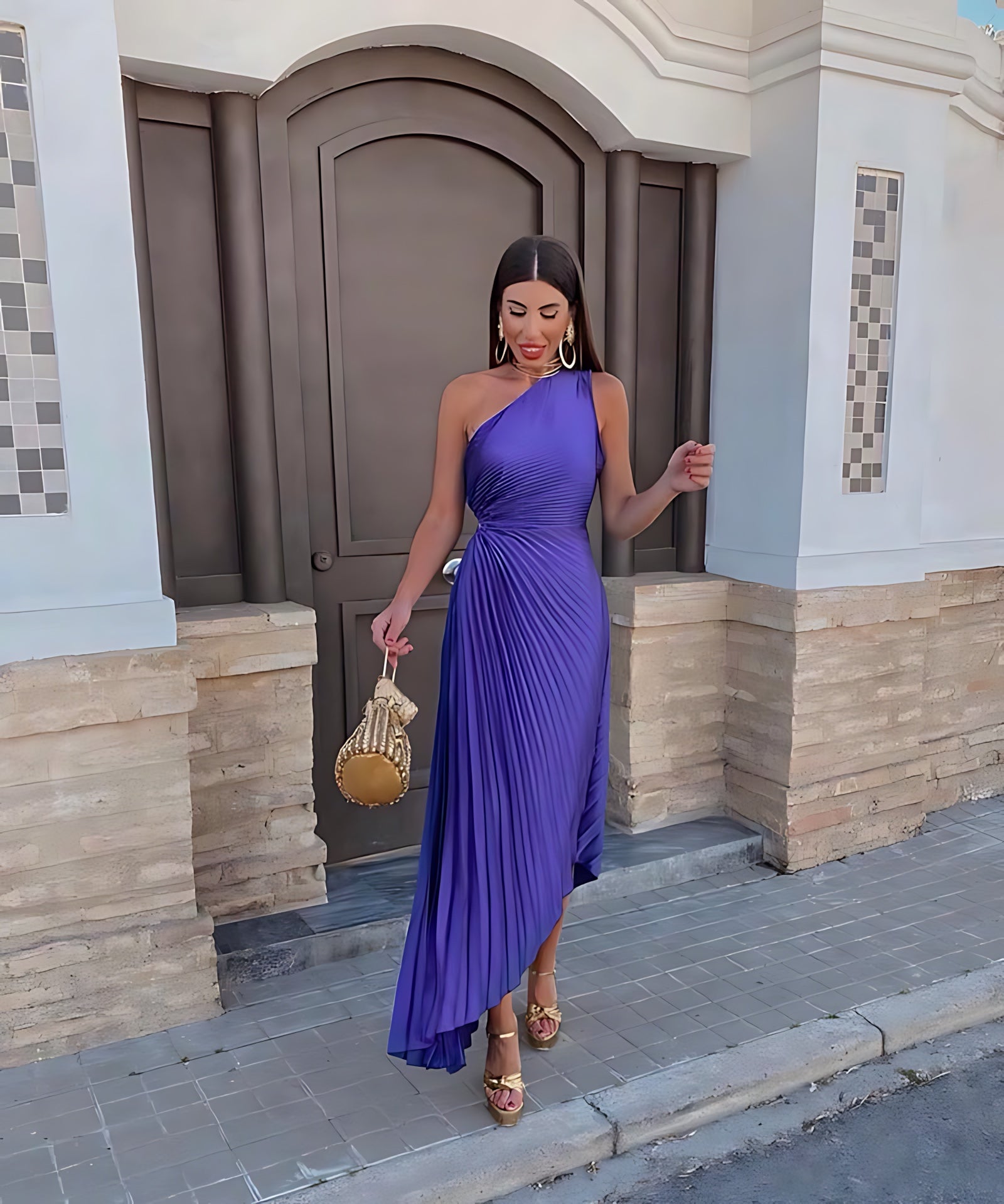 Cecilia – One Shoulder Draped Wedding Guest Maxi Dress