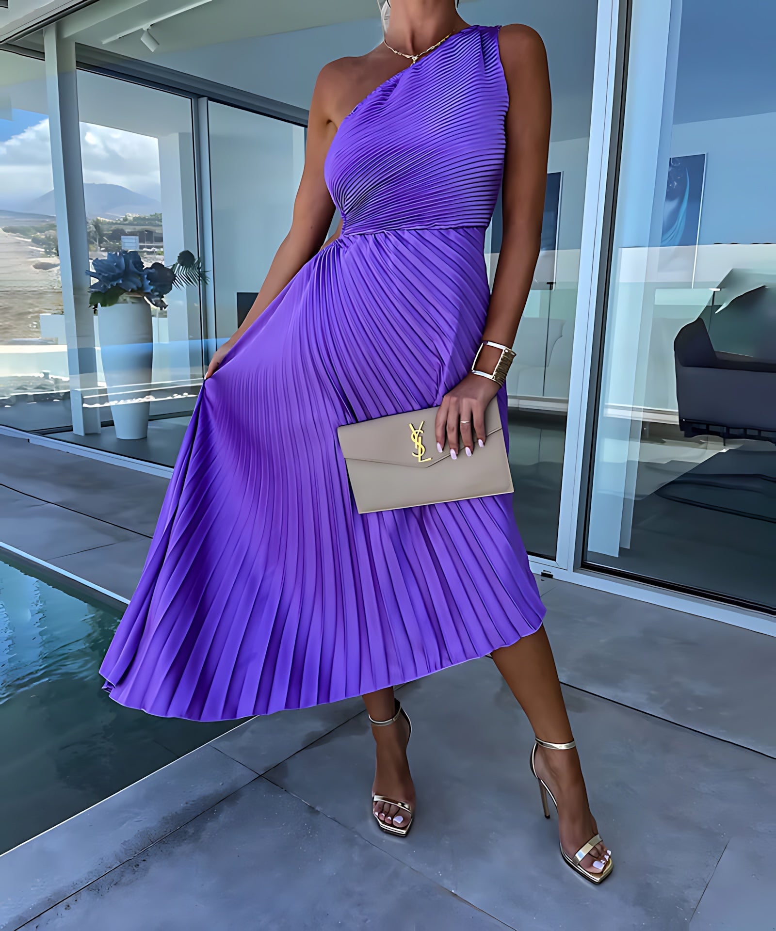 Cecilia – One Shoulder Draped Wedding Guest Maxi Dress