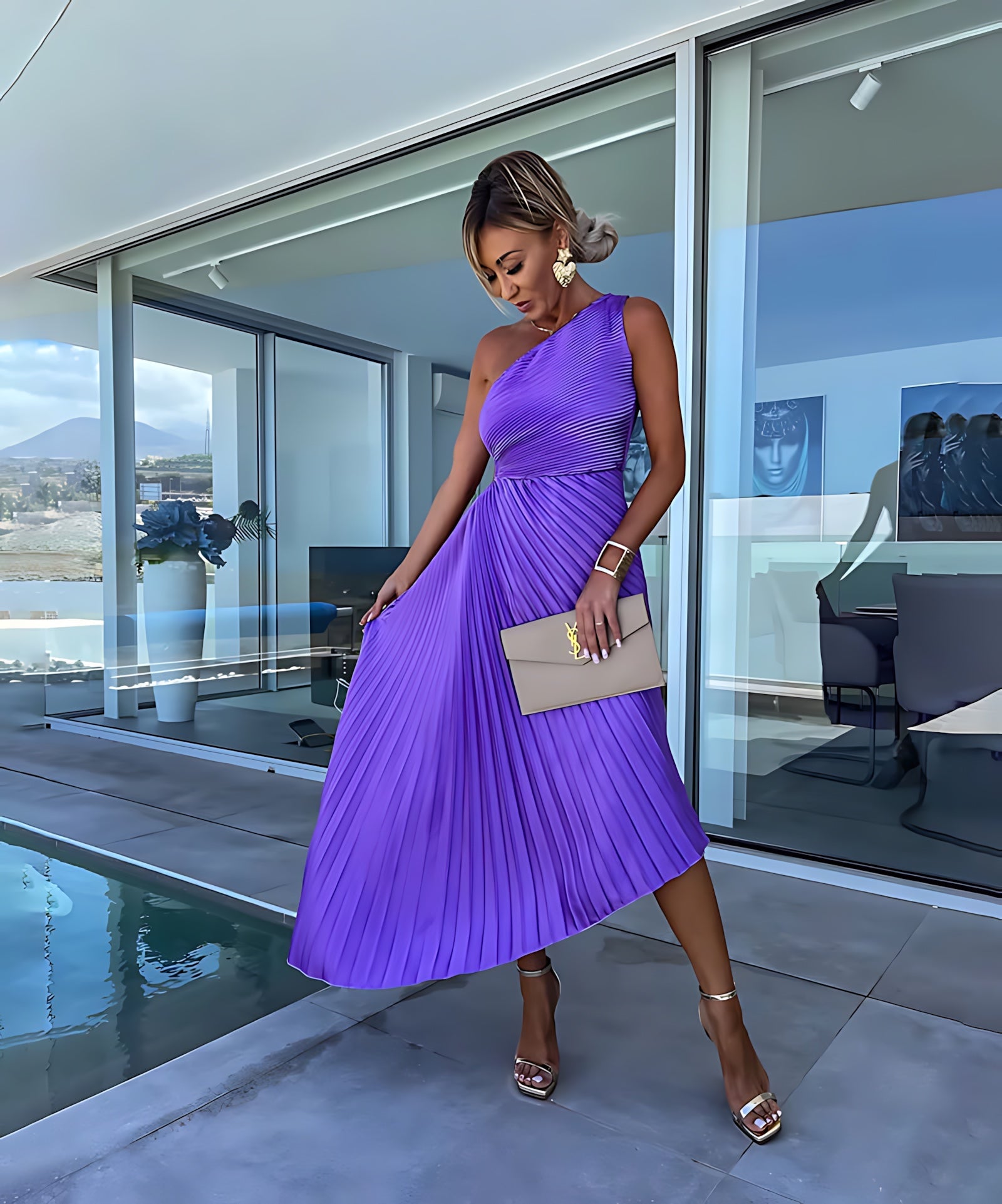 Cecilia – One Shoulder Draped Wedding Guest Maxi Dress