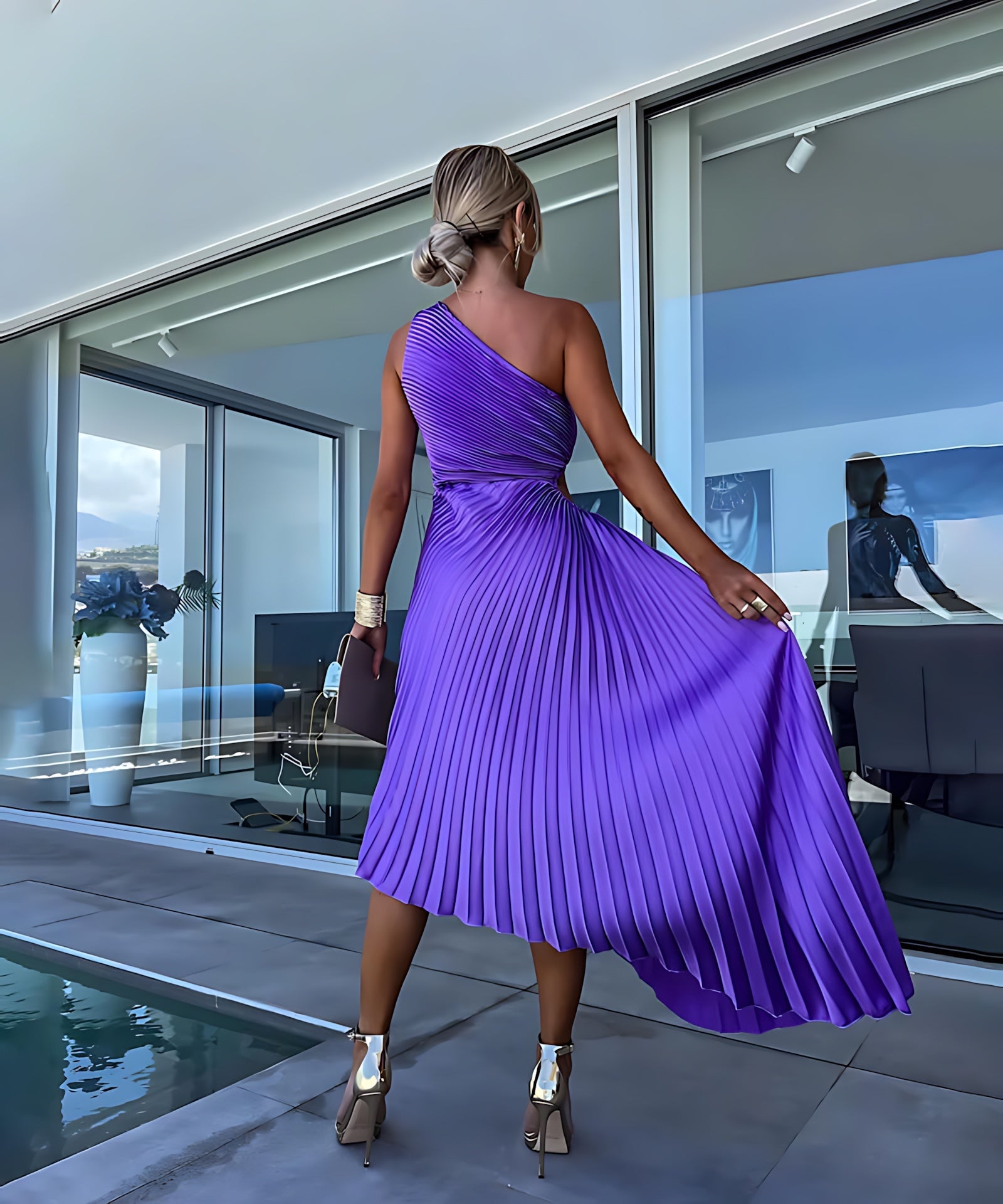Cecilia – One Shoulder Draped Wedding Guest Maxi Dress