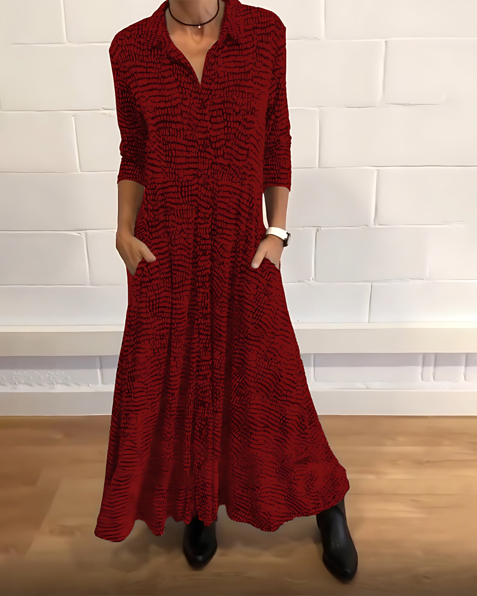 Cecilia – Printed Long Sleeve Maxi Shirt Dress