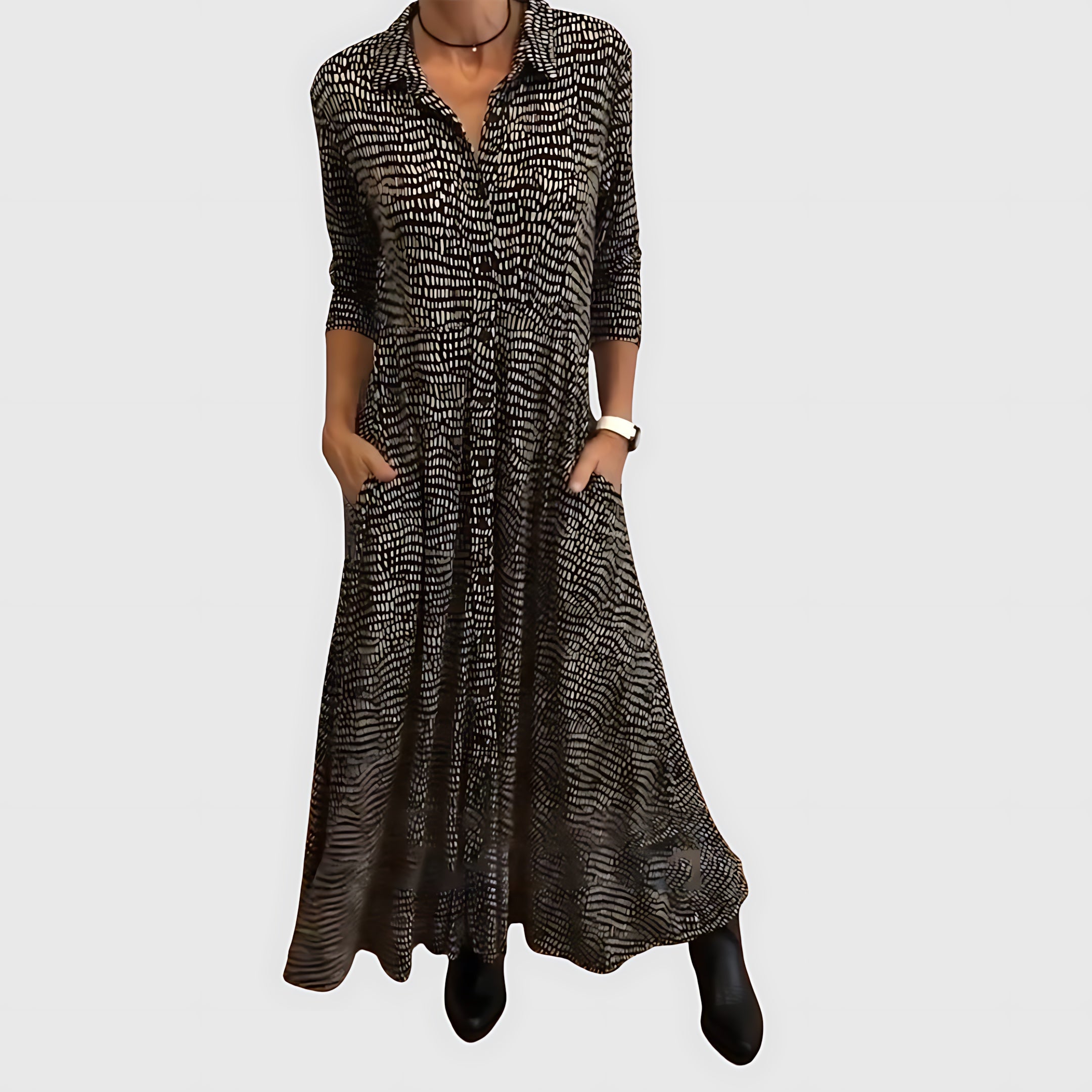 Cecilia – Printed Long Sleeve Maxi Shirt Dress
