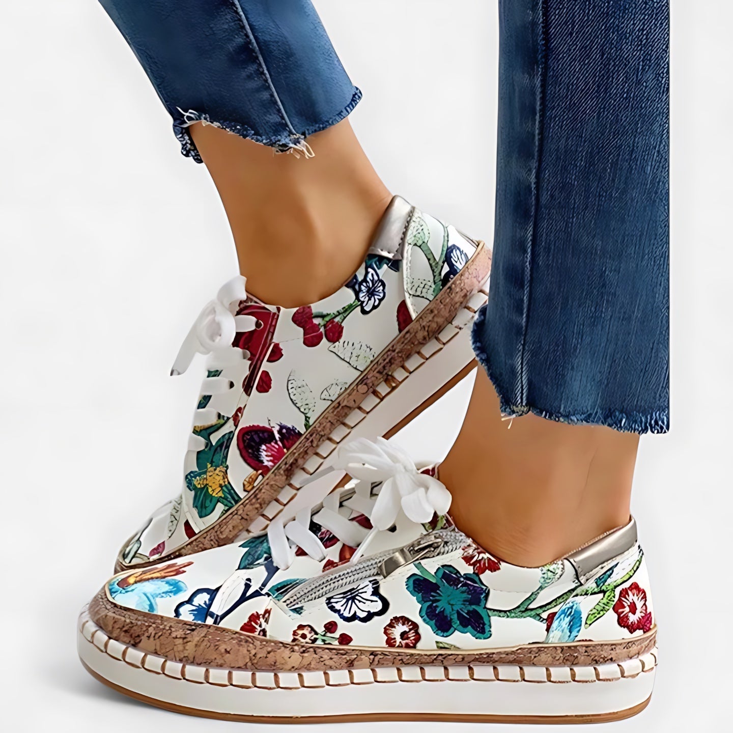 Celeste – Floral Print Cork Sole Platform Sneakers