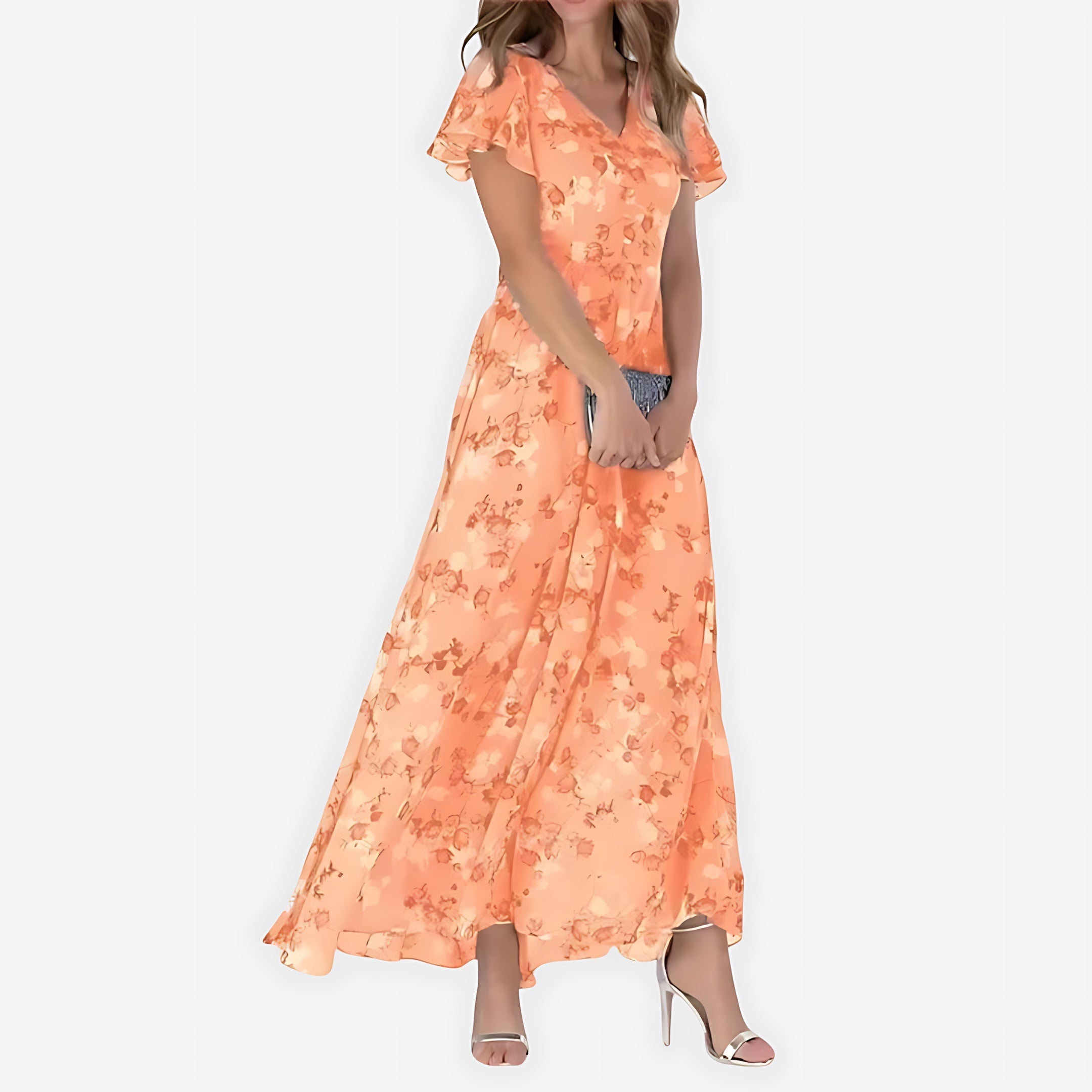 Celeste – Floral Print V Neck Ruffle Summer Maxi Dress