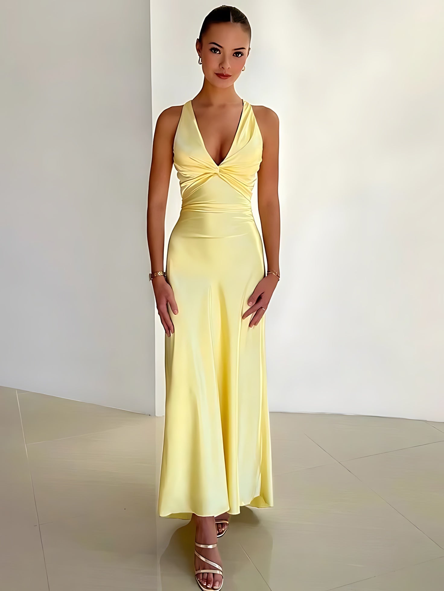 Celeste – Halter V Neck Wedding Guest Maxi Dress