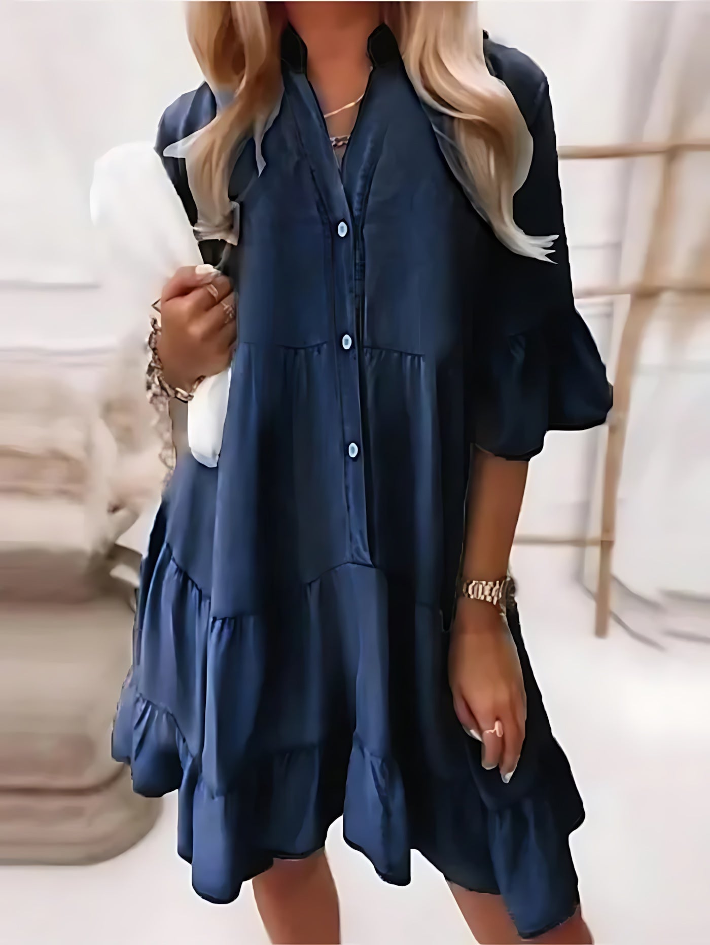 Celeste – Ruffle Sleeve Tiered Mini Shirt Dress