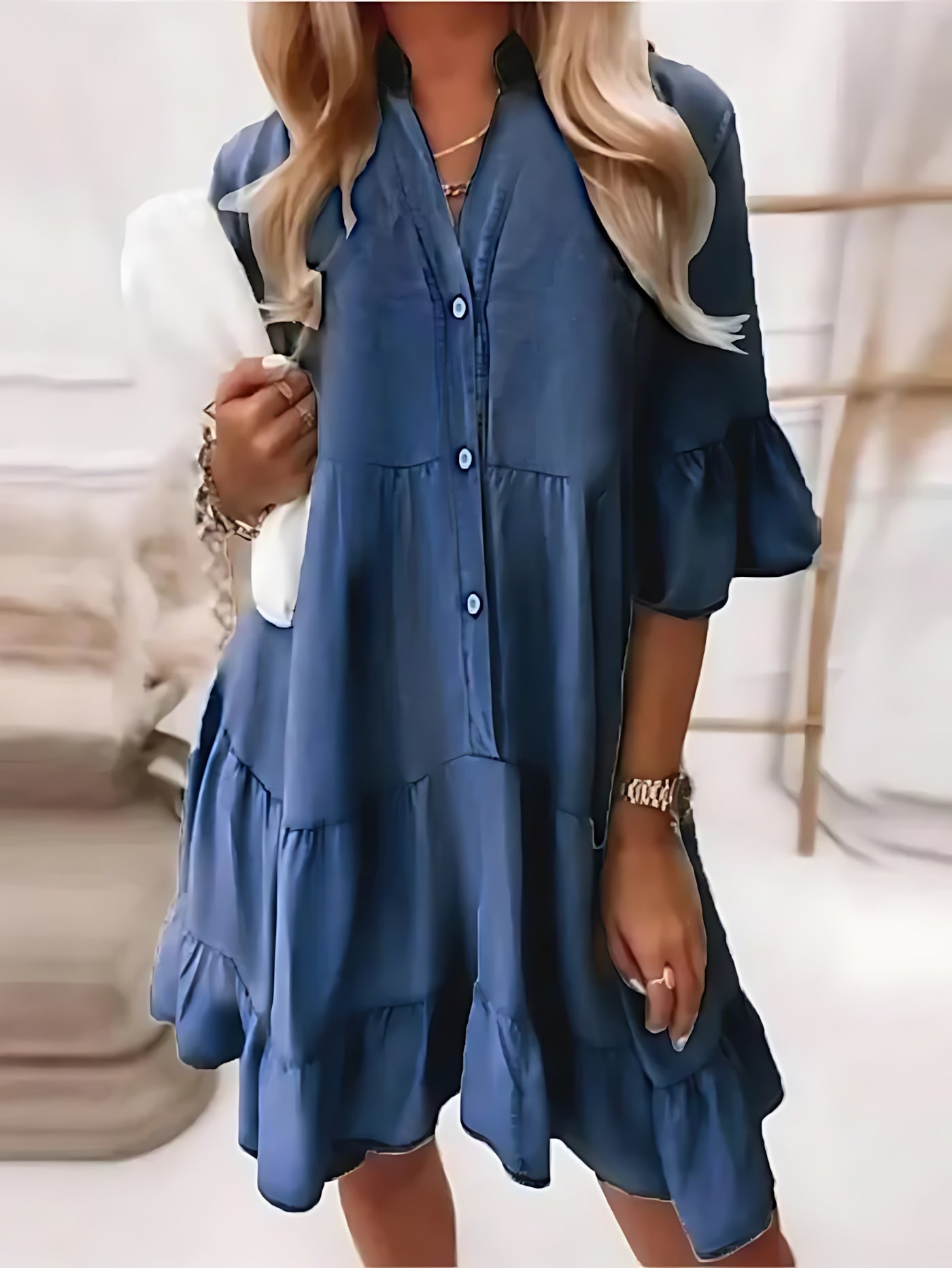 Celeste – Ruffle Sleeve Tiered Mini Shirt Dress