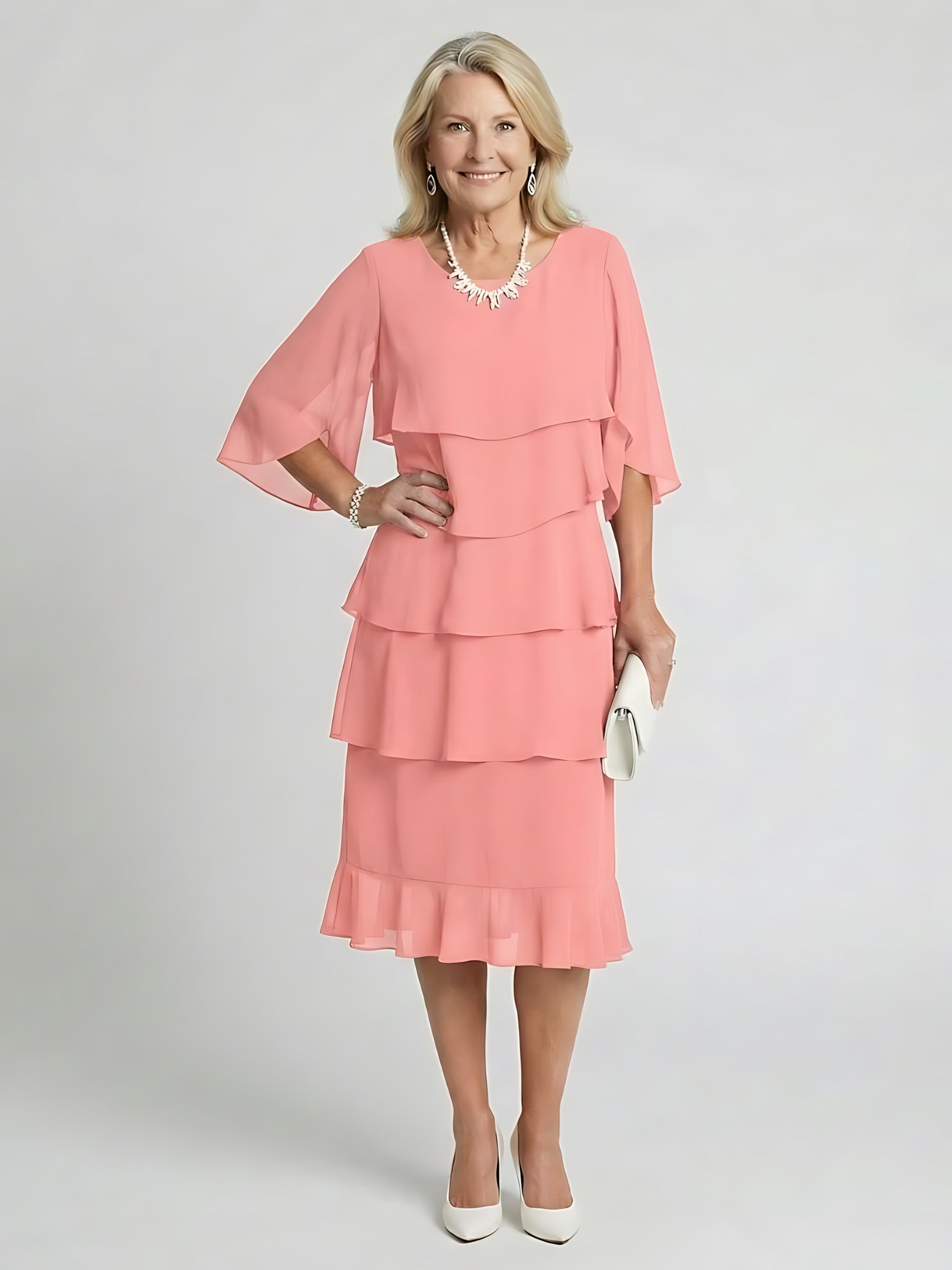 Celeste – Tiered Flutter Sleeve Evening Midi Dress