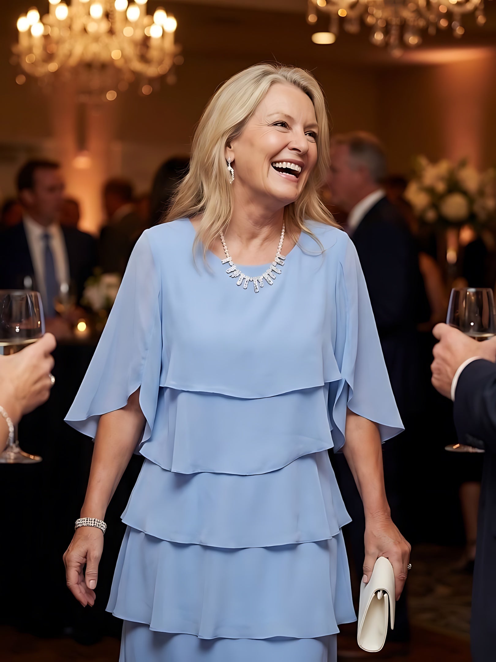 Celeste – Tiered Flutter Sleeve Evening Midi Dress