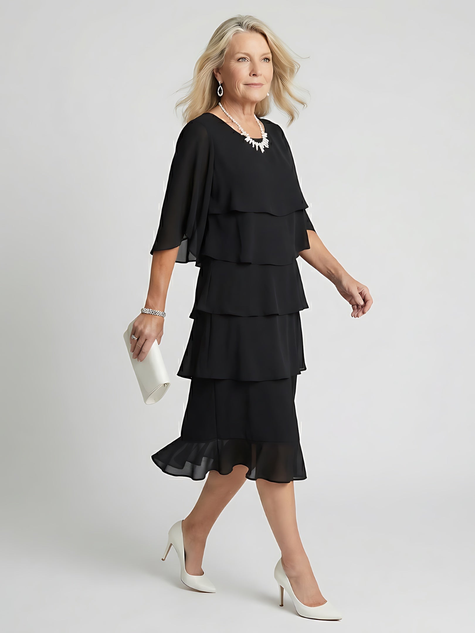 Celeste – Tiered Flutter Sleeve Evening Midi Dress