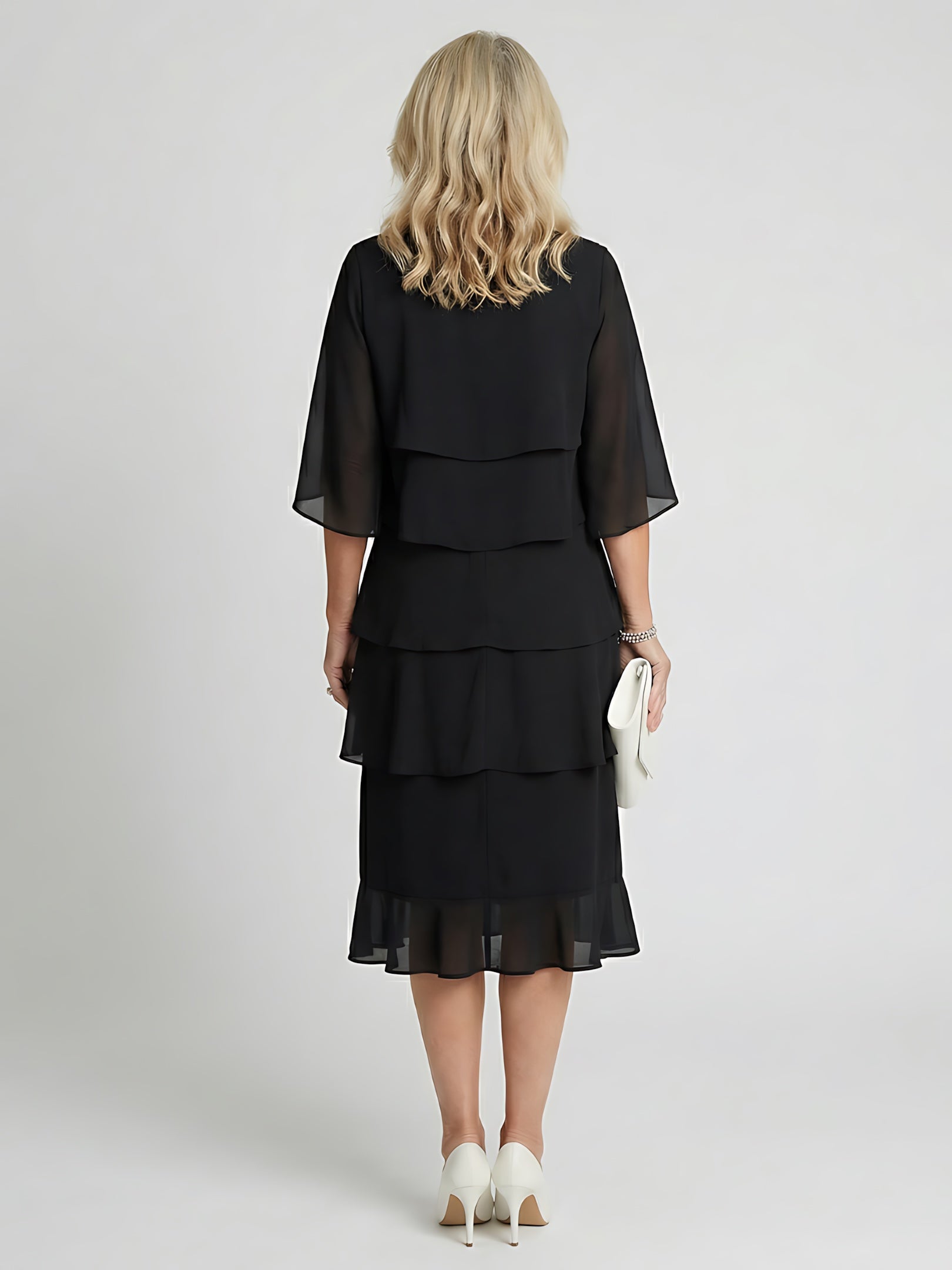 Celeste – Tiered Flutter Sleeve Evening Midi Dress