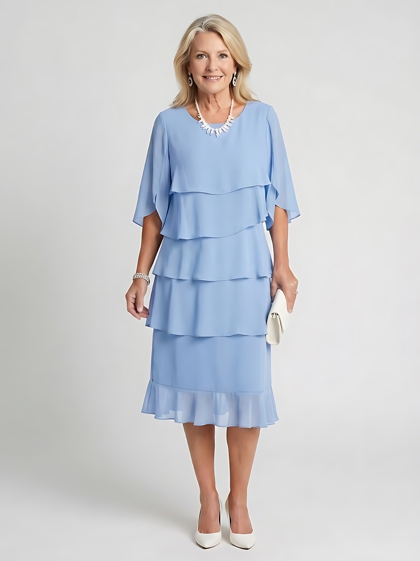 Celeste – Tiered Flutter Sleeve Evening Midi Dress