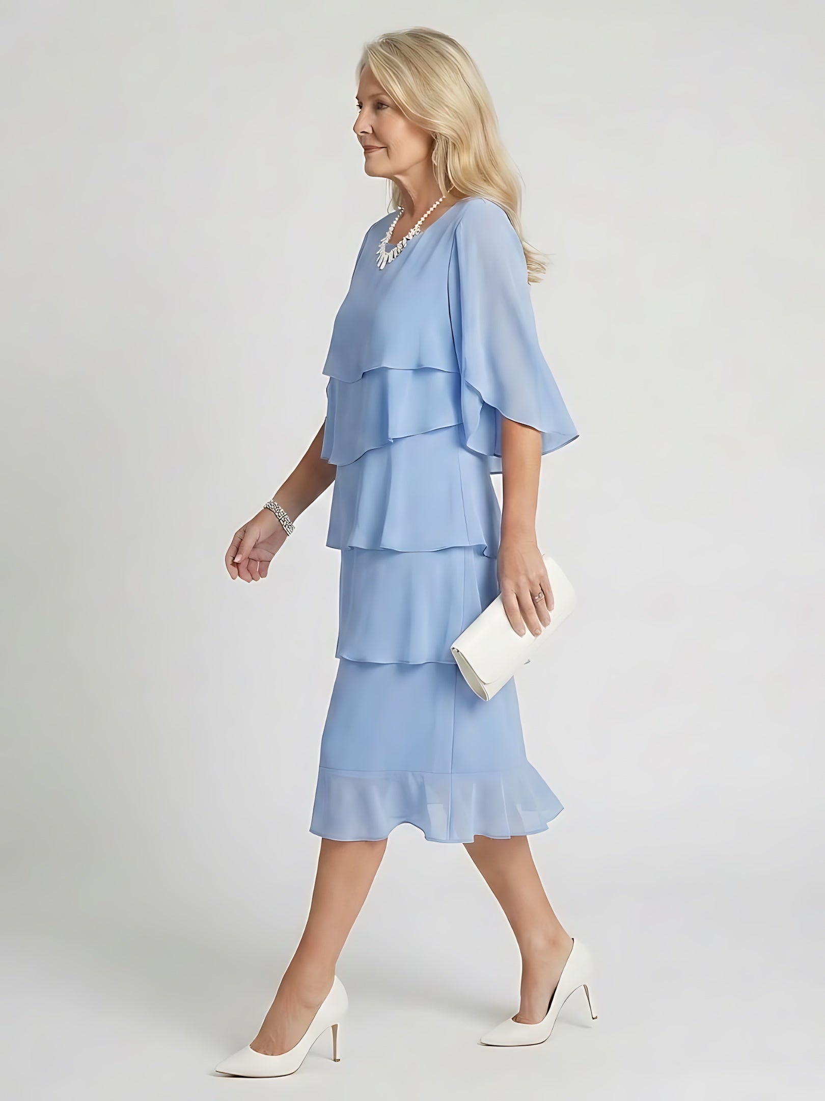 Celeste – Tiered Flutter Sleeve Evening Midi Dress