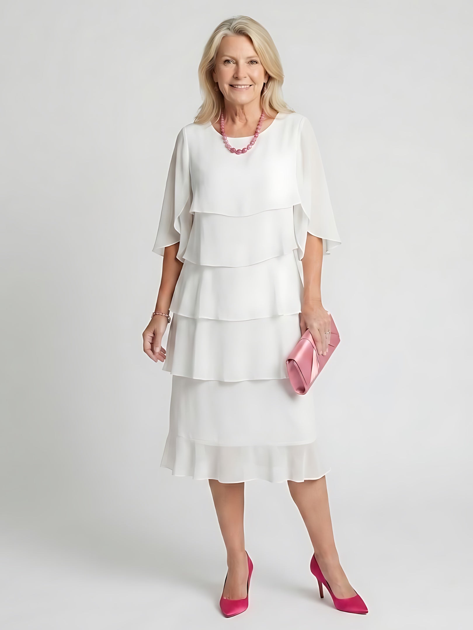 Celeste – Tiered Flutter Sleeve Evening Midi Dress