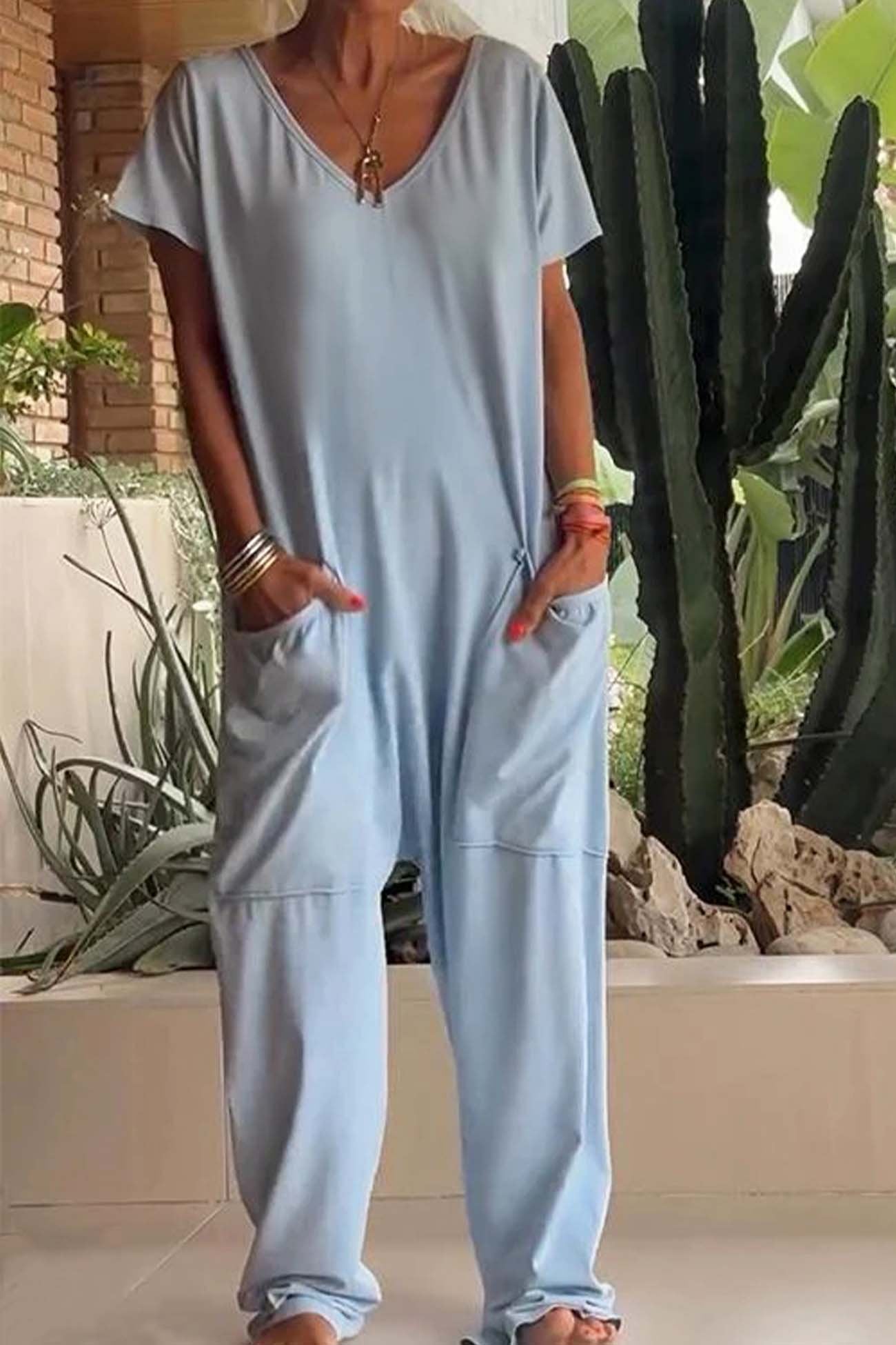 Ruby – V Neck Short Sleeve Harem Jumpsuit