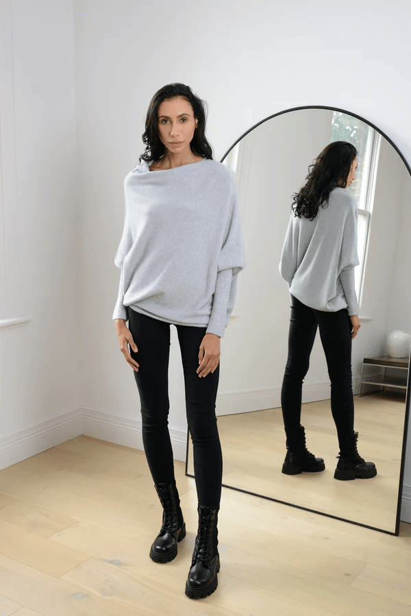 Claire – Off Shoulder Draped Knit Sweater