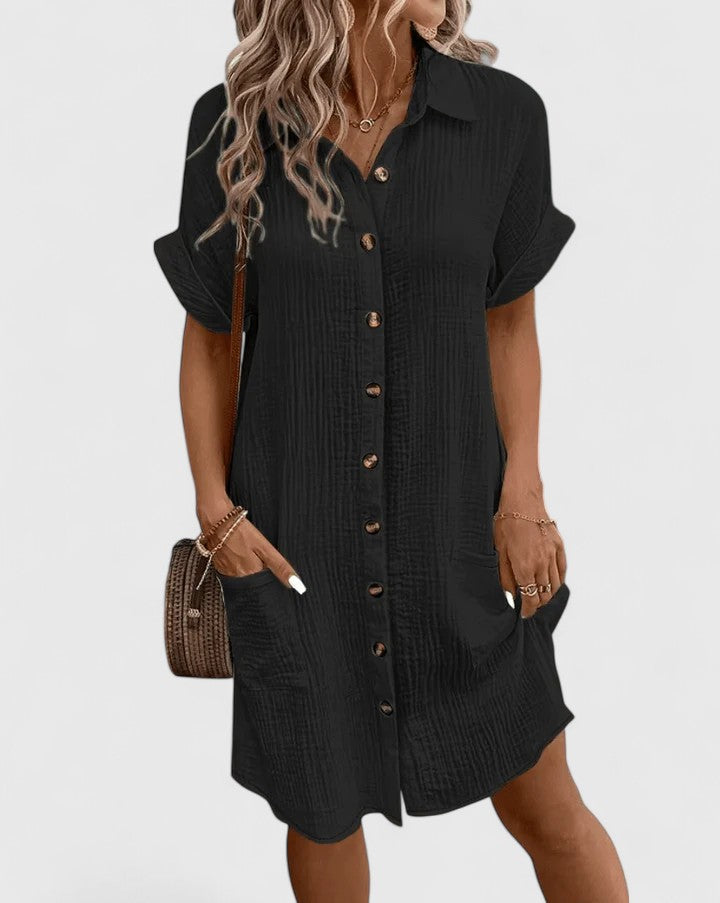 Ximena – Collared Short Sleeve Mini Shirt Dress