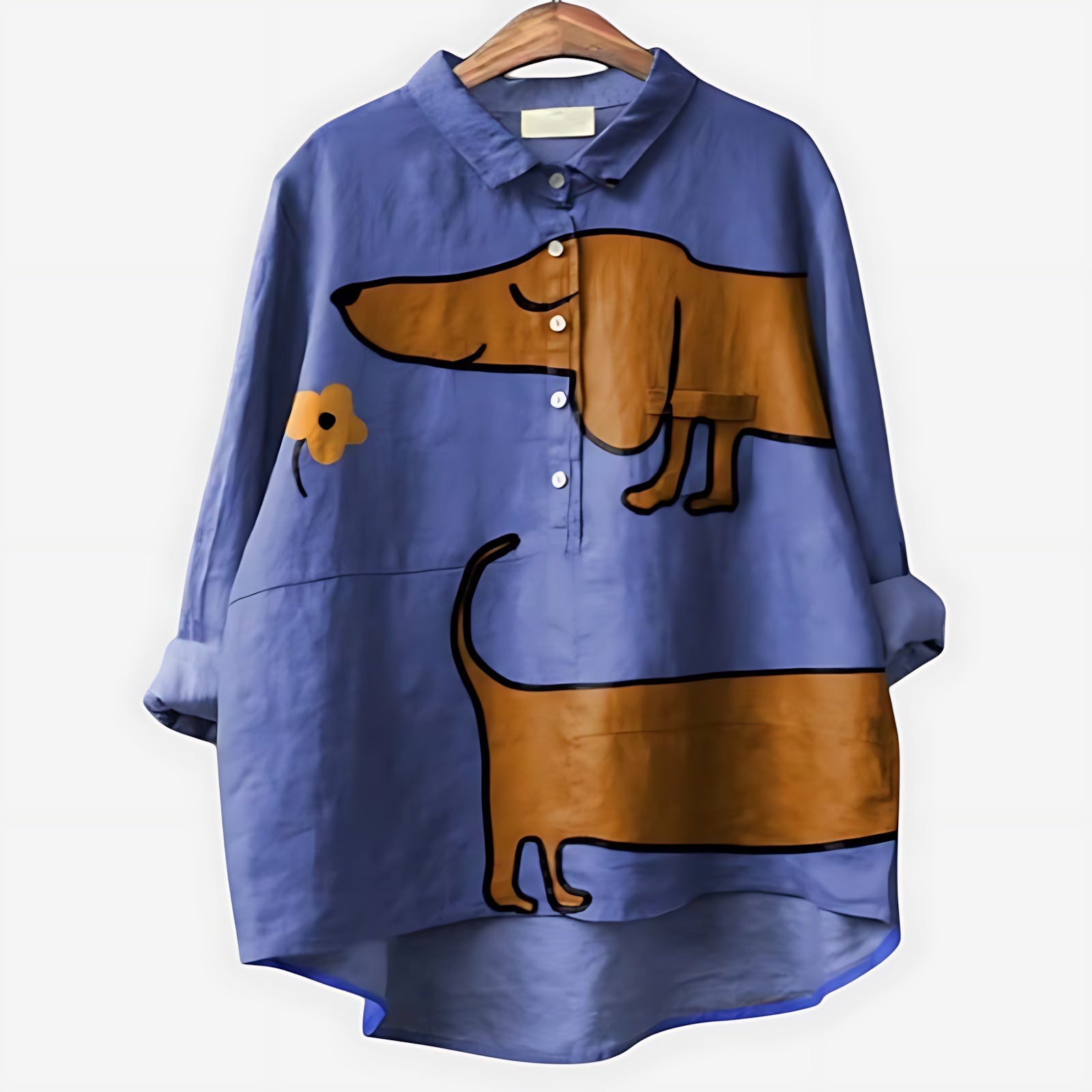 Charlie – Dachshund Print Button Up Blouse