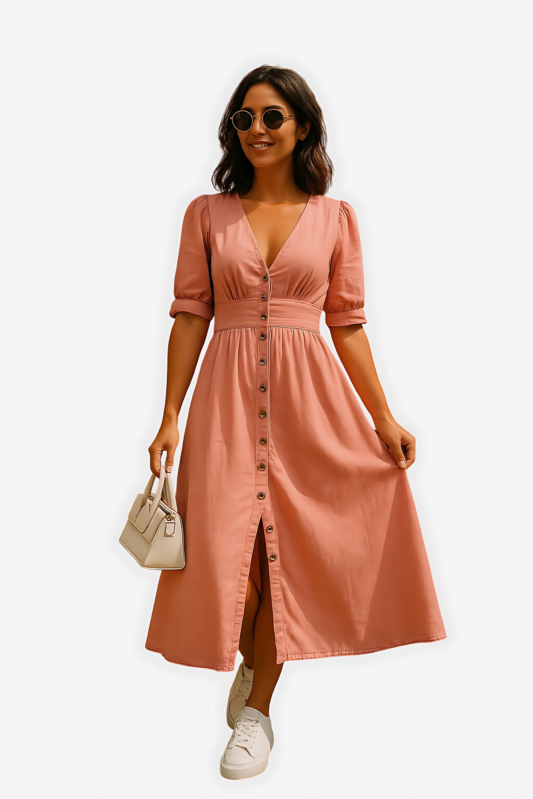 Charlie – Denim V Neck A Line Midi Dress