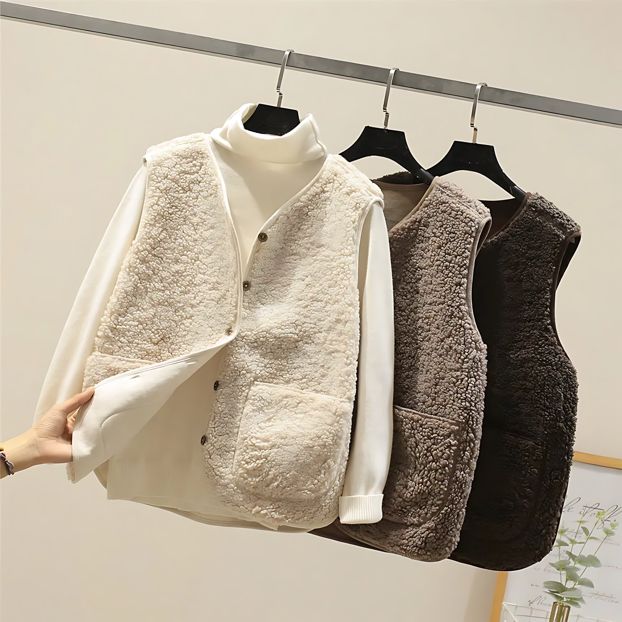 Charlotte – Sherpa Fleece Button Up Vest