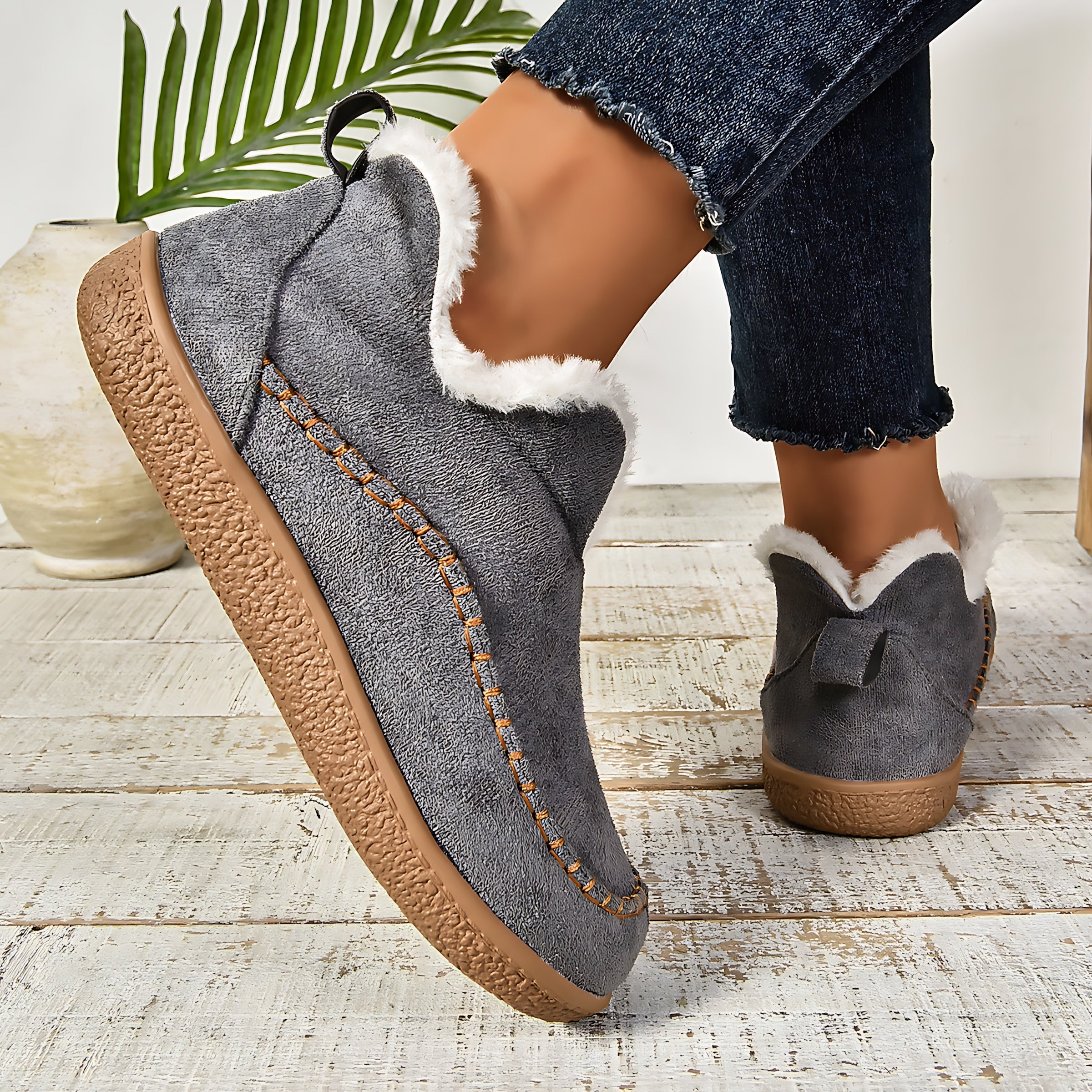 Charlotte – Suede Faux Fur Lined Slip On Ankle Boots