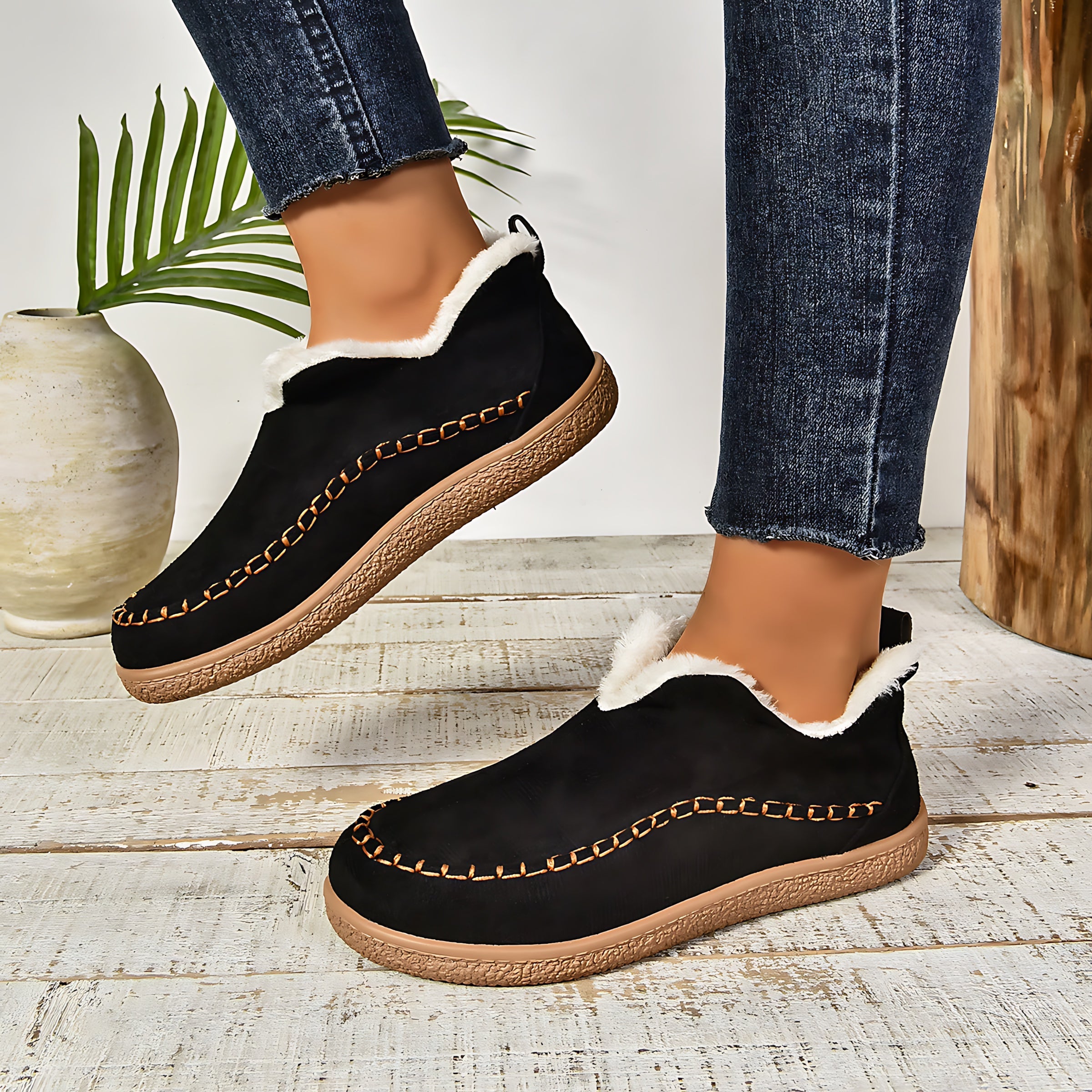 Charlotte – Suede Faux Fur Lined Slip On Ankle Boots